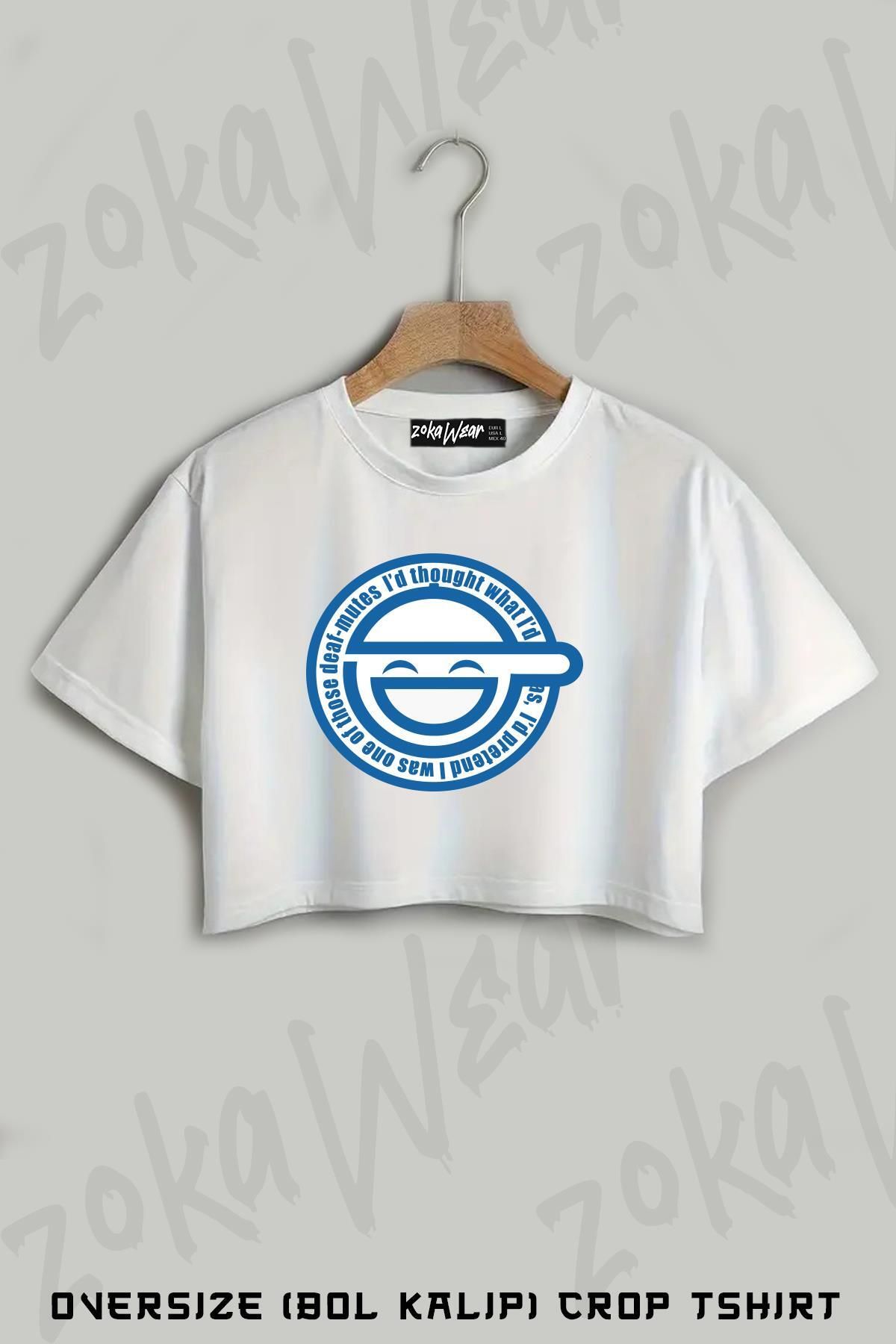ZOKAWEAR Laughing Man Ghost In The Shell Baskılı Oversize Crop T-Shirt