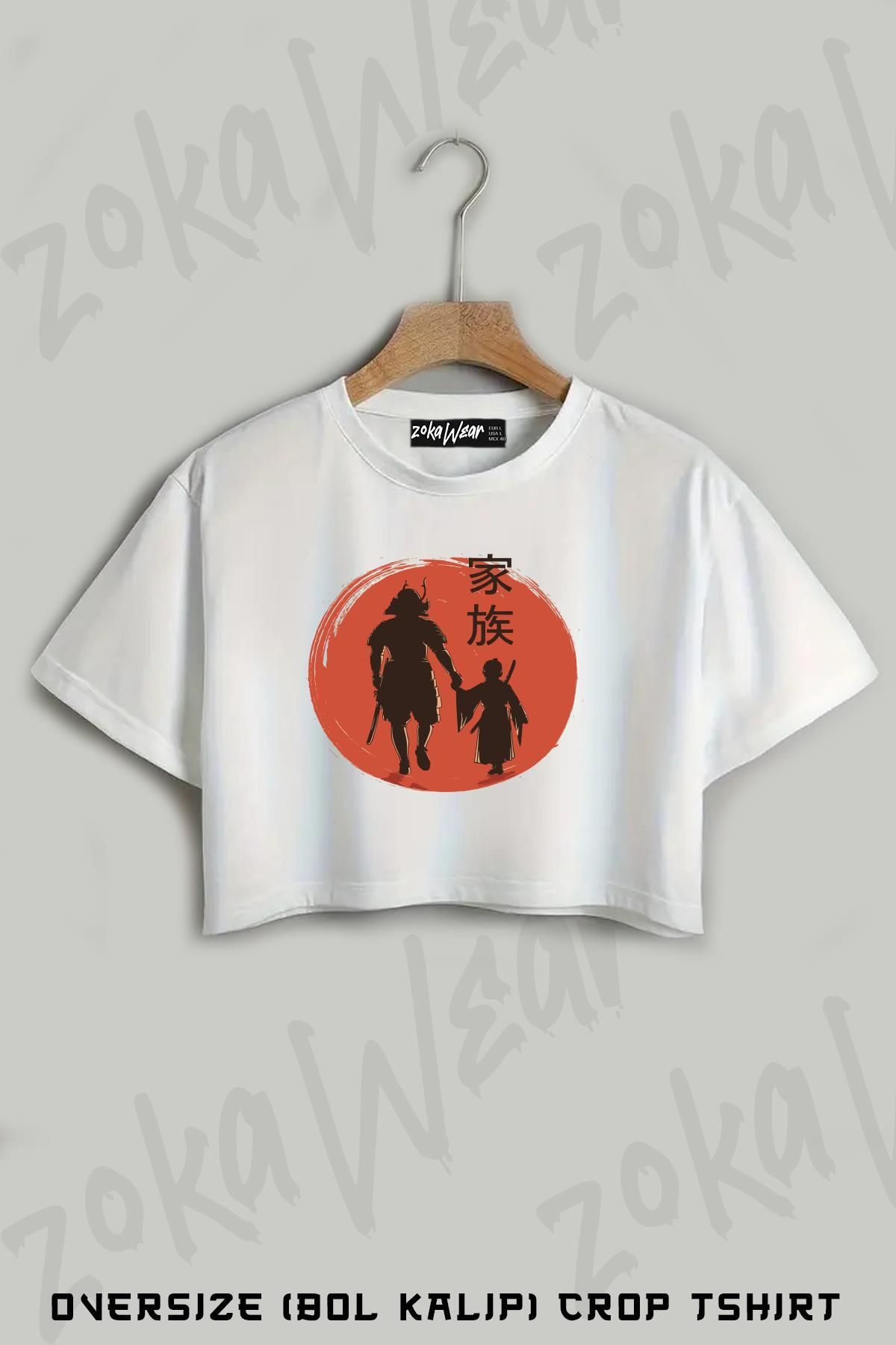 ZOKAWEAR Japon Katana Samuray Usta Baskılı Oversize Crop T-Shirt