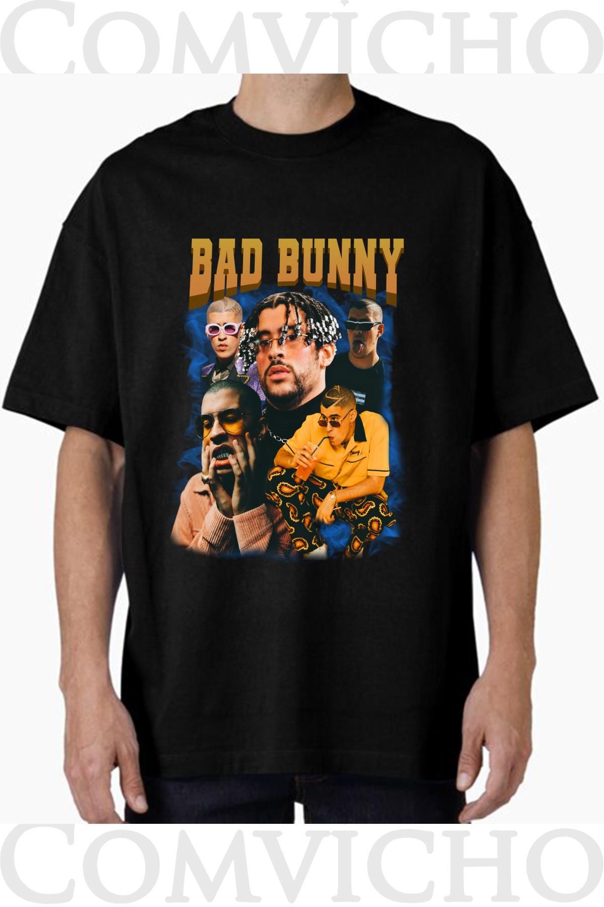 COMVİCHO Unisex bad bunny v2 Tasarım Baskılı Oversize Tişört
