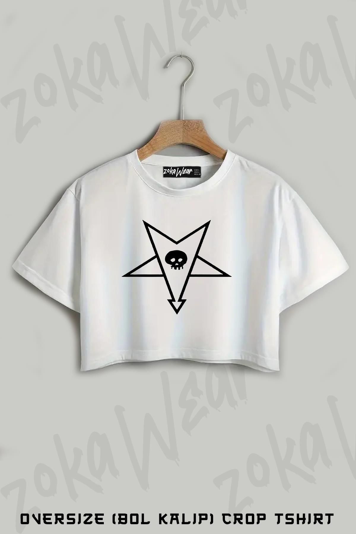 ZOKAWEAR Alkaline Trio Baskılı Oversize Crop T-Shirt