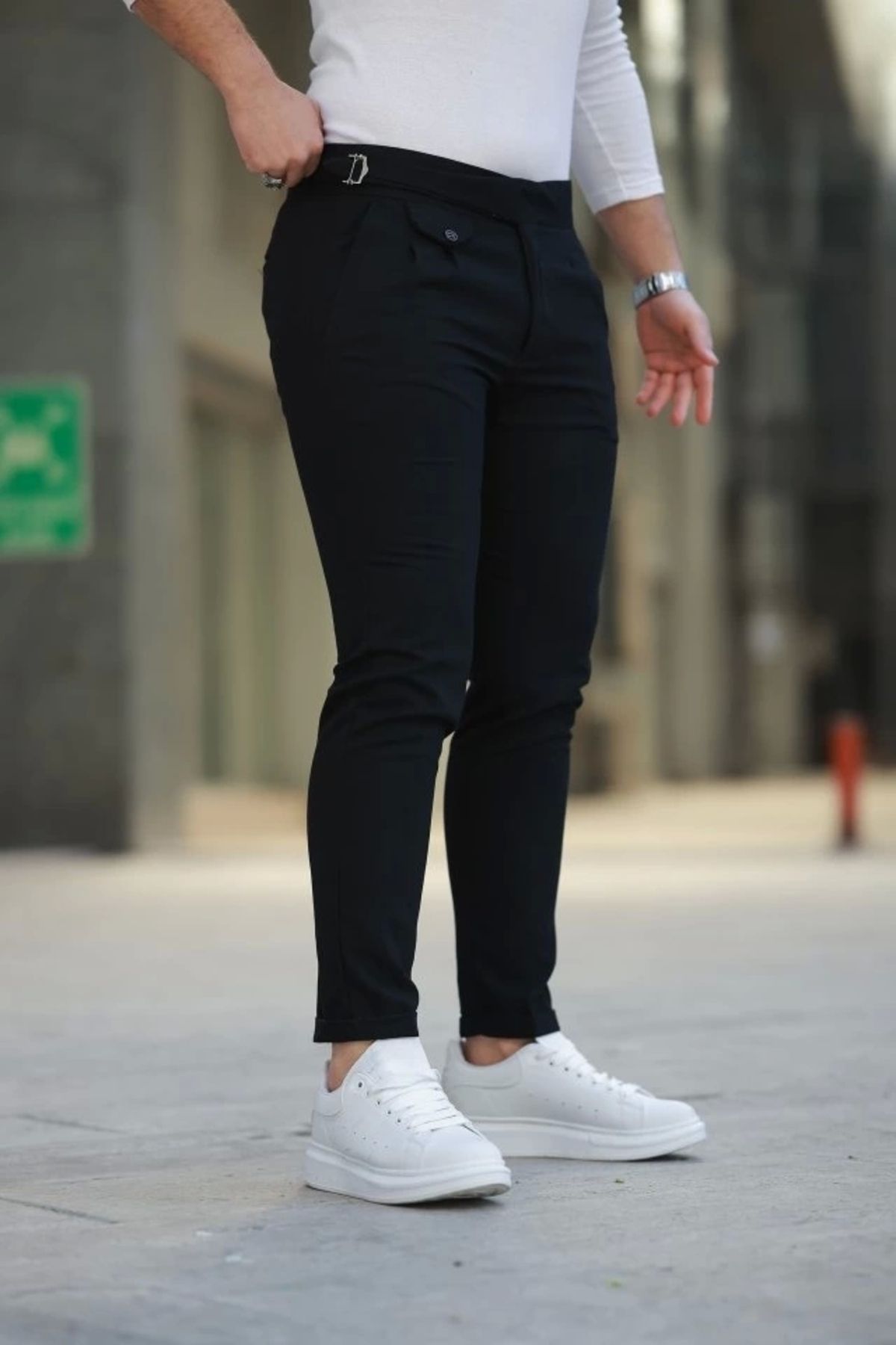 Butik Erkek Bel Toka Detaylı Pileli Pantolon