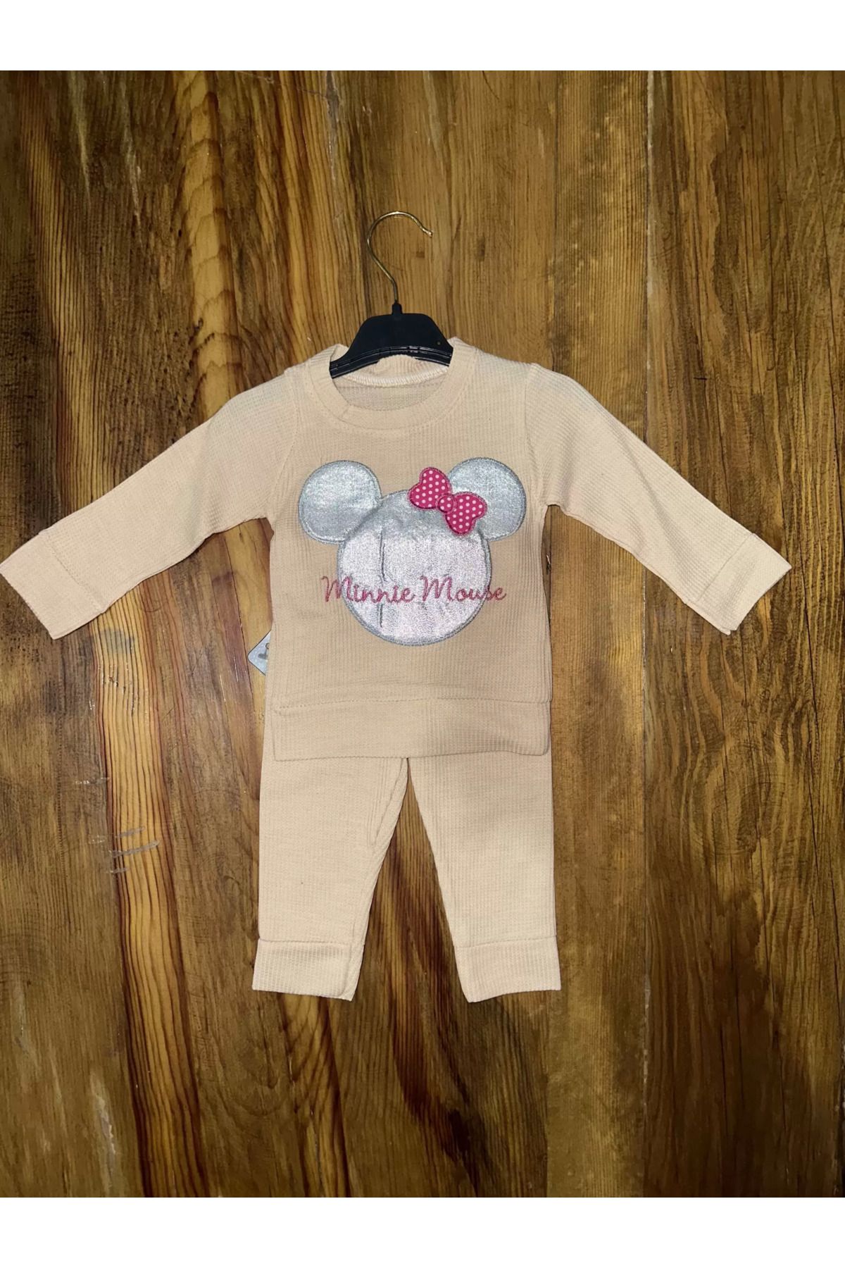 BellevieStore 3-12 aylık ayıcık desenli takım krem