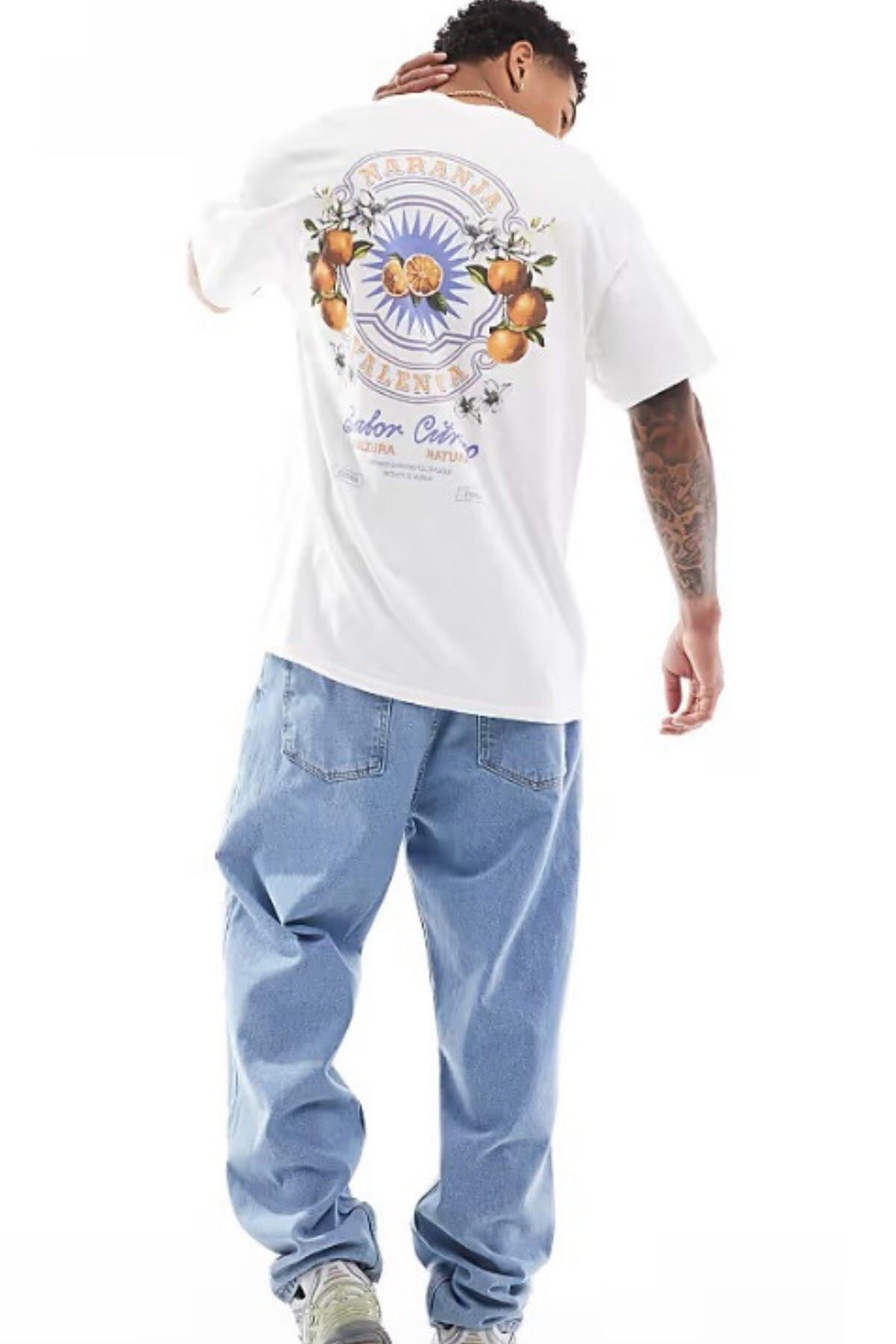The Champ Clothing Büyük Beden Erkek Tişört %100 Pamuk Beyaz Oversize Narenciye Baskılı Yazlık