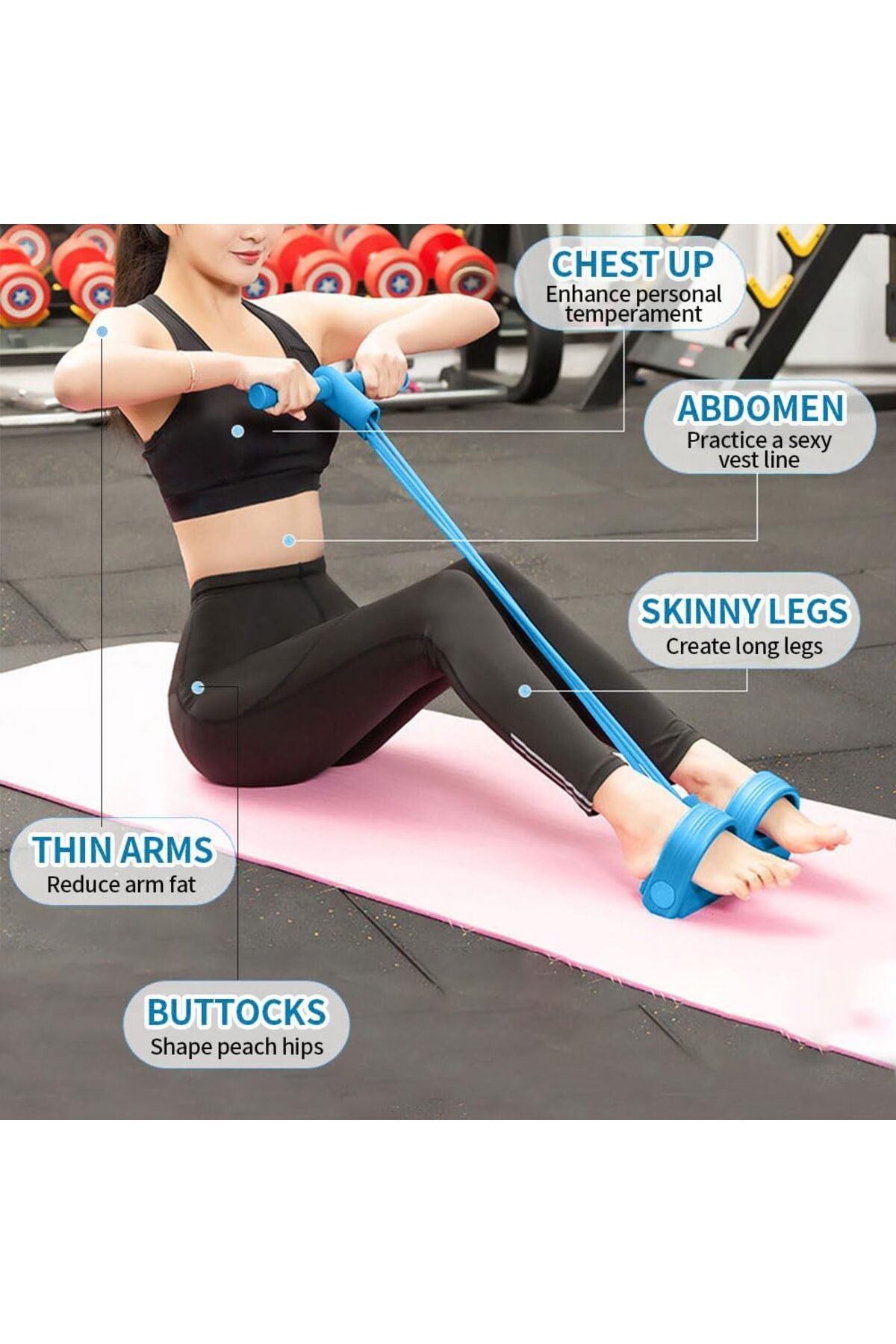 حبل سحب مرن من 4 انابيب مع دواسة للقدم لتمارين البطن والساق والخصر تومي
