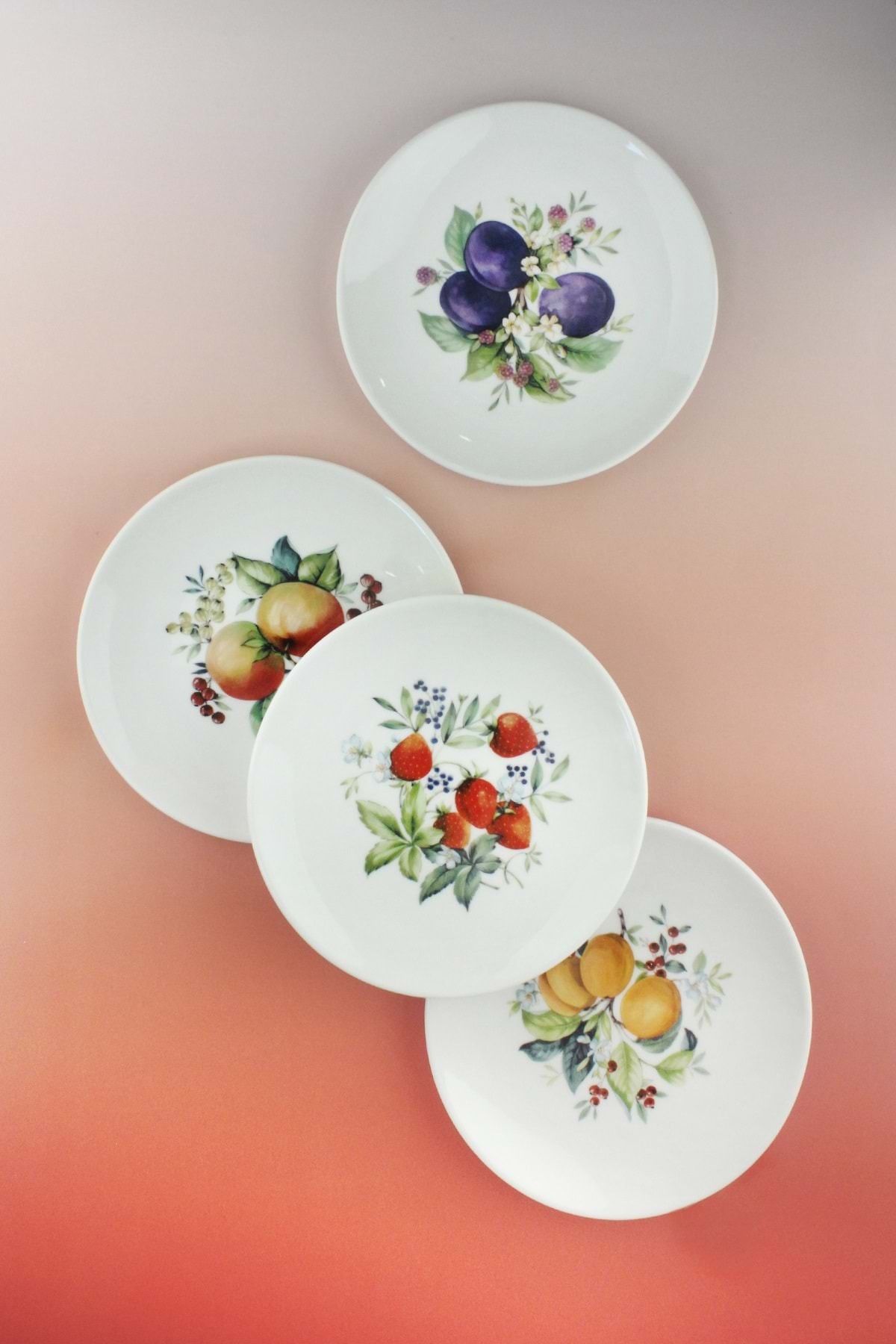 Bursa Porselen Dekor Fruit special 4 parça pasta tabağı