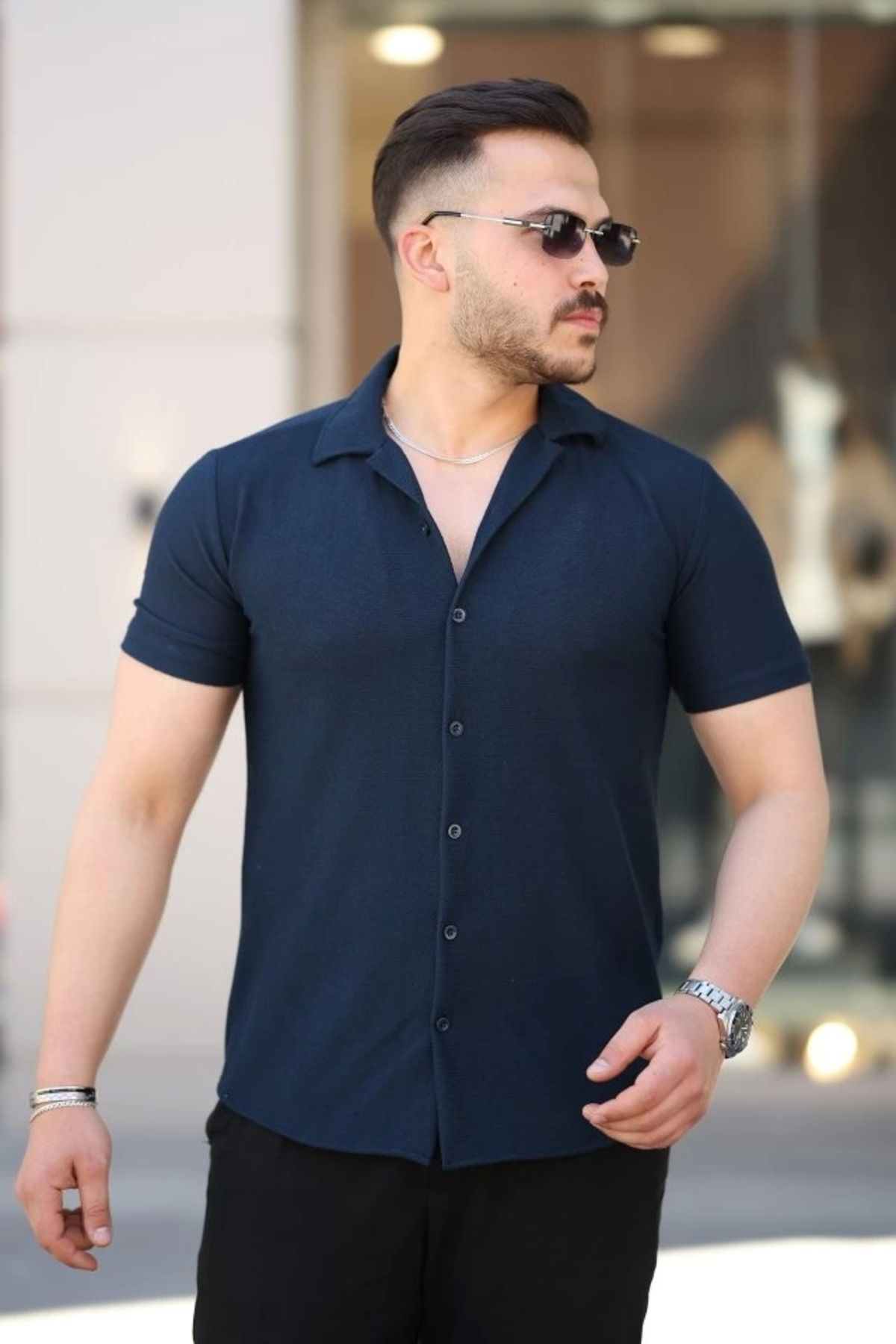Butik Erkek Kısa Kollu örme Kumaş Pamuklu Gömlek