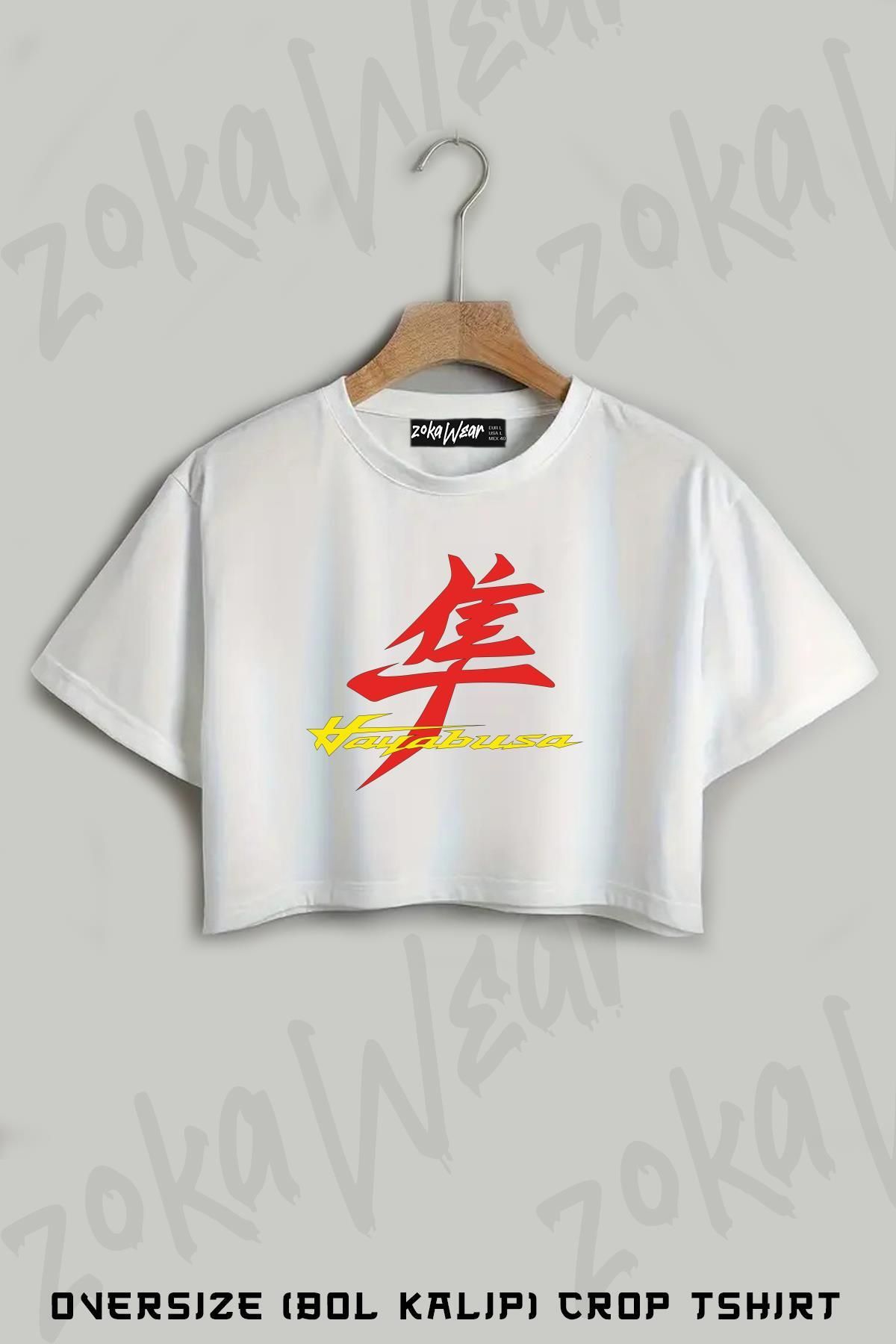 ZOKAWEAR Hayabusa Logo Baskılı Oversize Crop T-Shirt