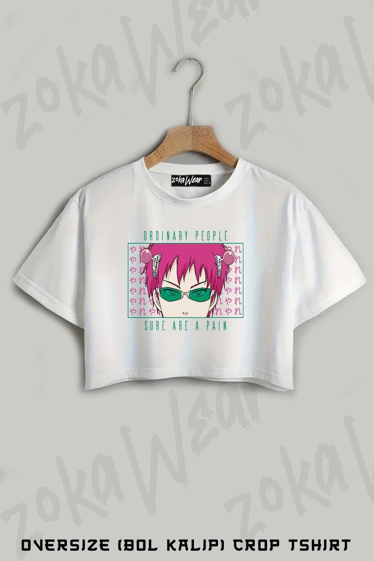 ZOKAWEAR Saiki Kusuo Baskılı Oversize Crop T-Shirt