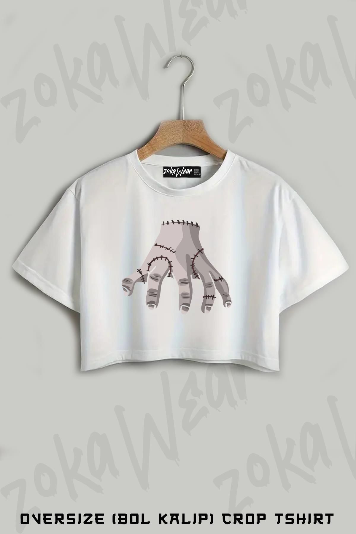 ZOKAWEAR Wednesday Addams Family Baskılı Oversize Crop T-Shirt