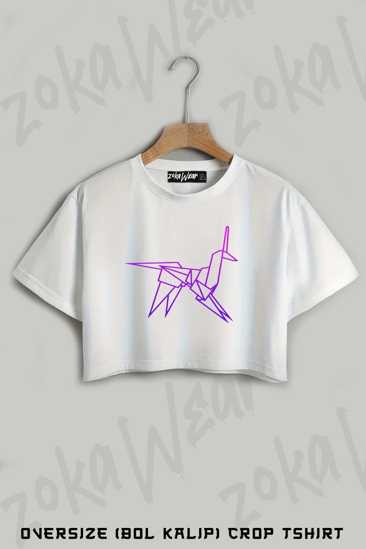 ZOKAWEAR Retro Blade Runner Unicorn Baskılı Oversize Crop T-Shirt