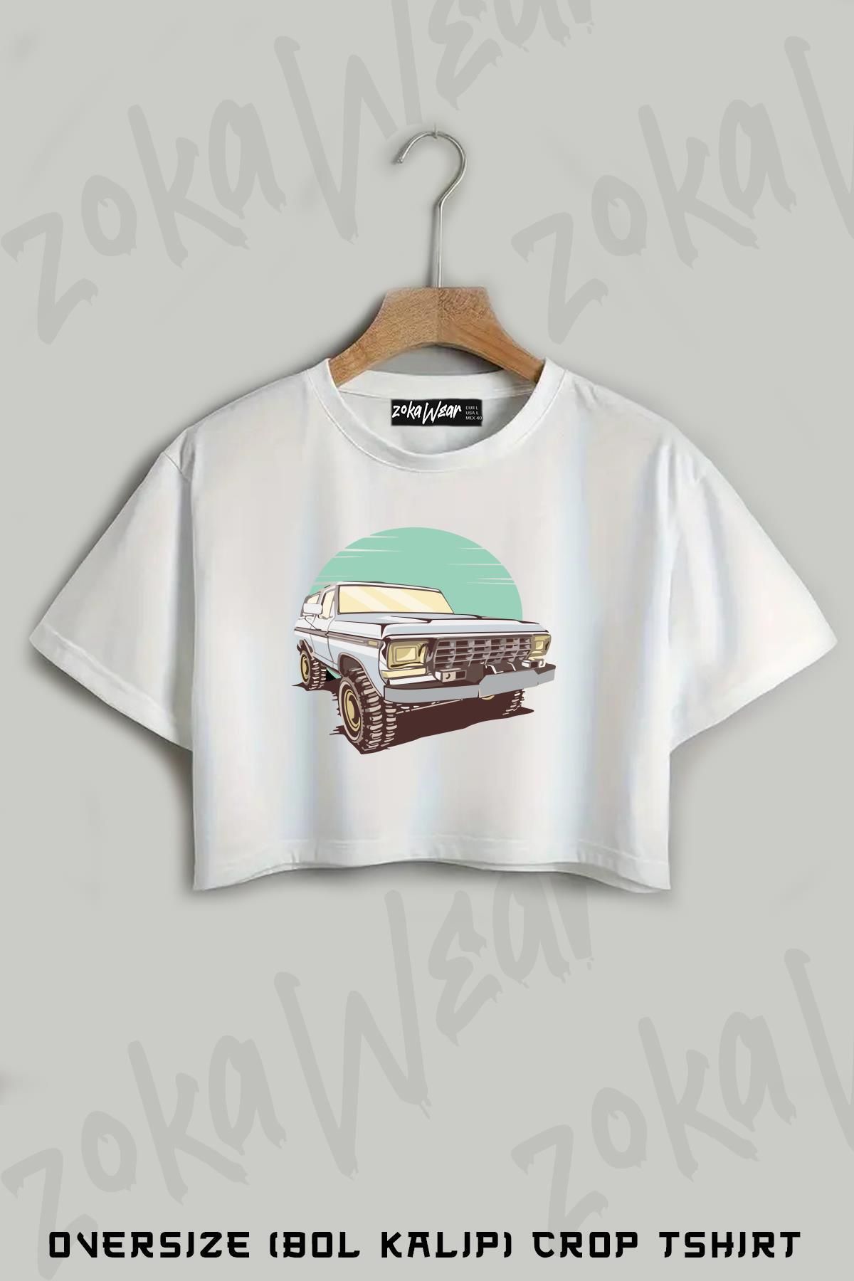 ZOKAWEAR Off Road Jeep Baskılı Oversize Crop T-Shirt