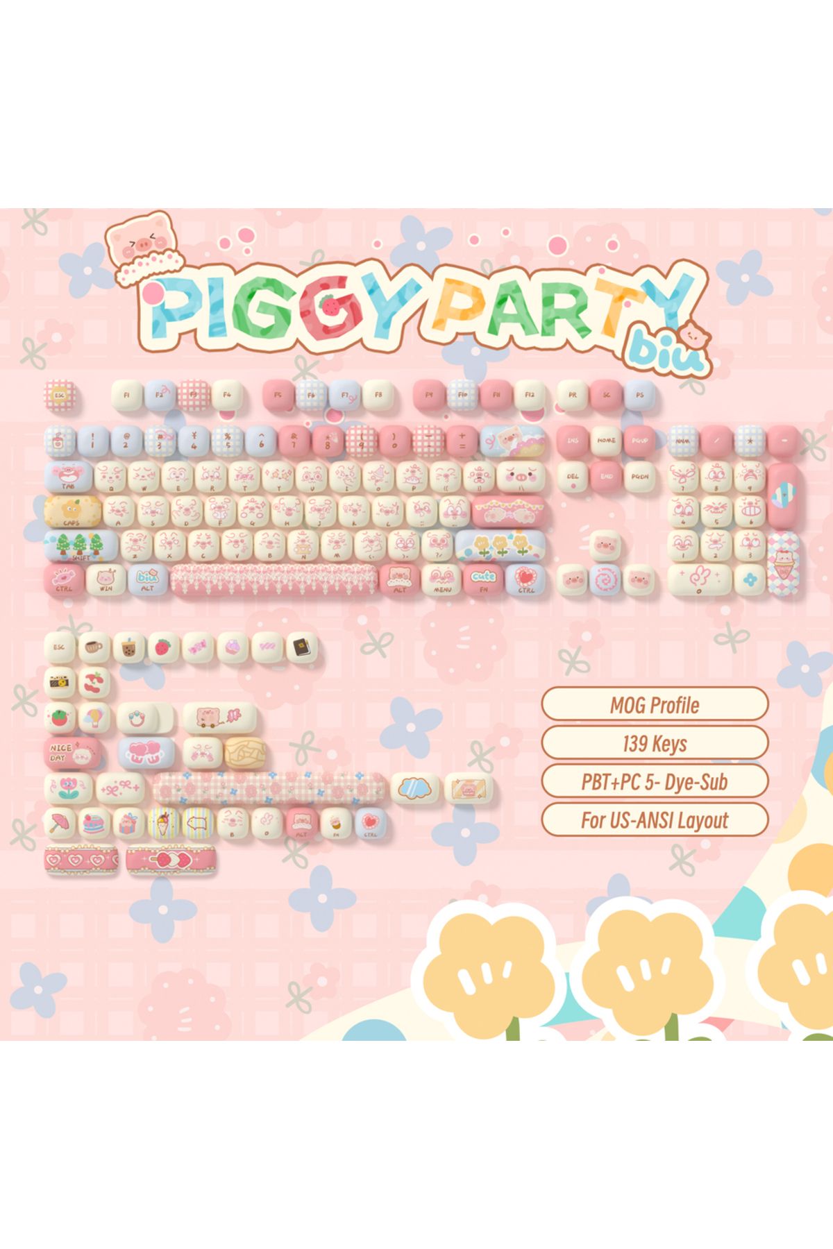 Choice-MOG 139 Keys Akko Original Cute Theme MOG/MOA/MAO Profile PBT Keycap Set 5-side Dye-sub ANSI/ISO Lay 1