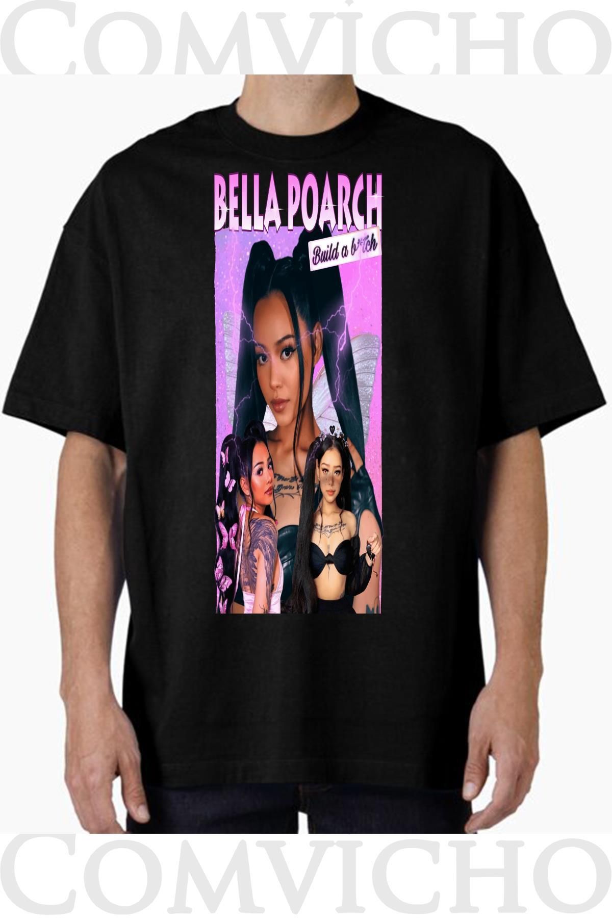 COMVİCHO Unisex bella poarch v3 Tasarım Baskılı Oversize Tişört