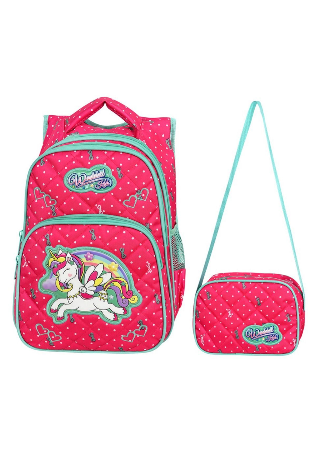 KAFF Pembe Unicorn Desenli İlkokul Çantası ve Beslenme Kız Çocuk 2'li Set İlkokul Çantası - 24005