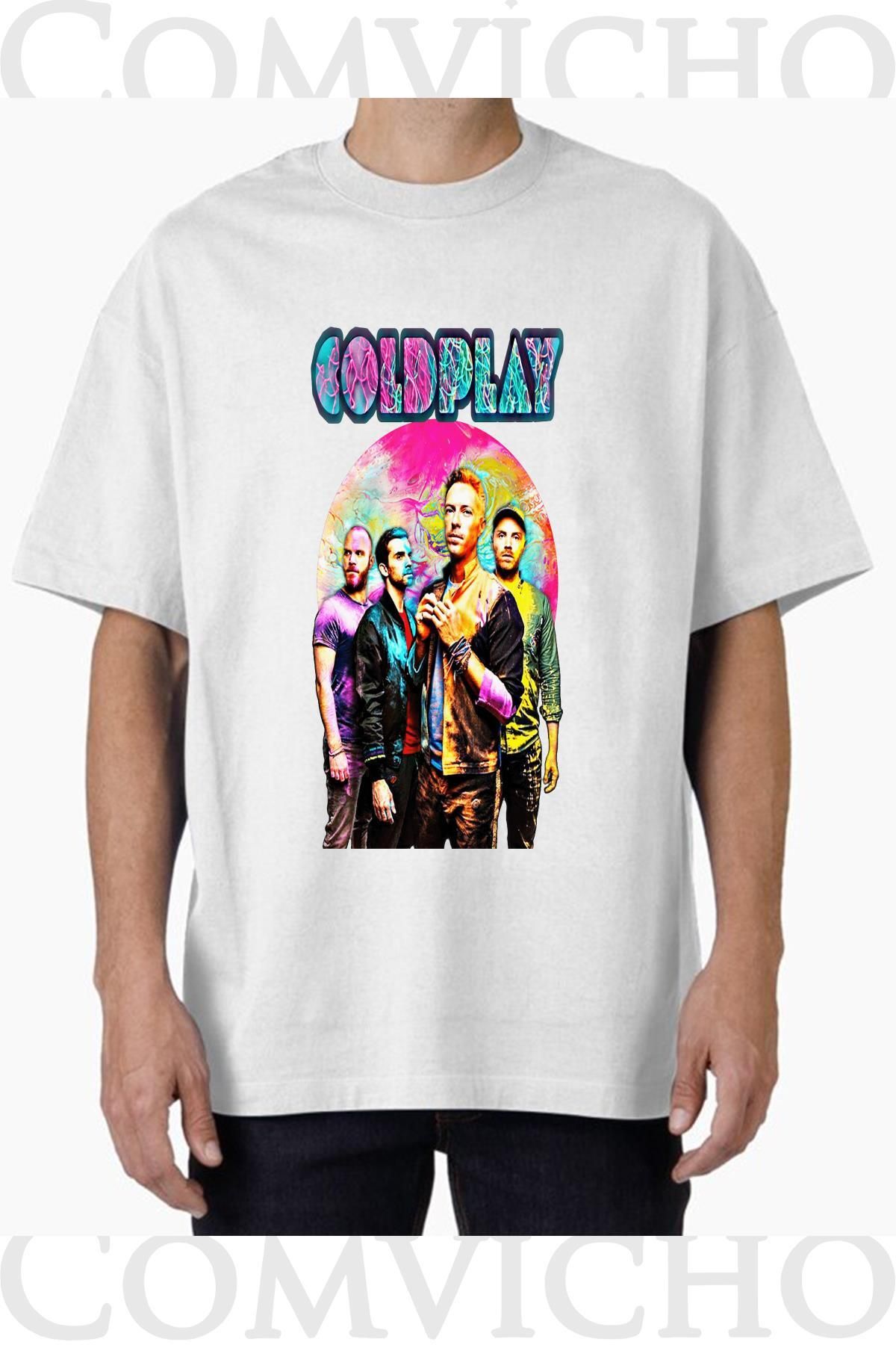 COMVİCHO Unisex coldplay v1 Tasarım Baskılı Oversize Tişört