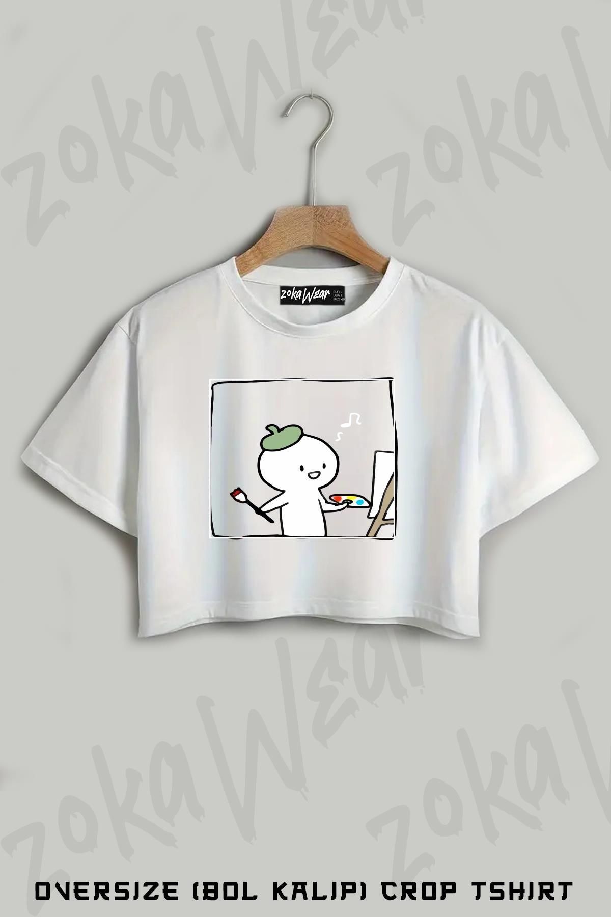 ZOKAWEAR Ressam Baskılı Oversize Crop T-Shirt