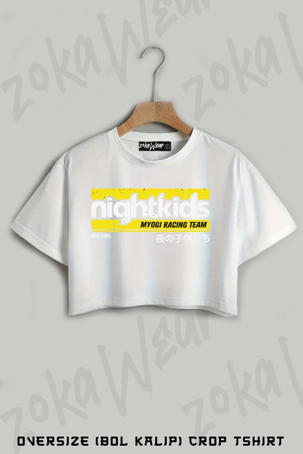 ZOKAWEAR Initial D Nightkids Tee (WHİTE) Baskılı Oversize Crop T-Shirt