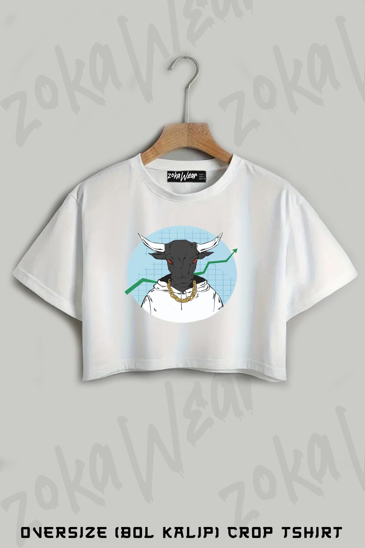 ZOKAWEAR Bitcoin Altcoin Kripto Ekonomi Baskılı Oversize Crop T-Shirt