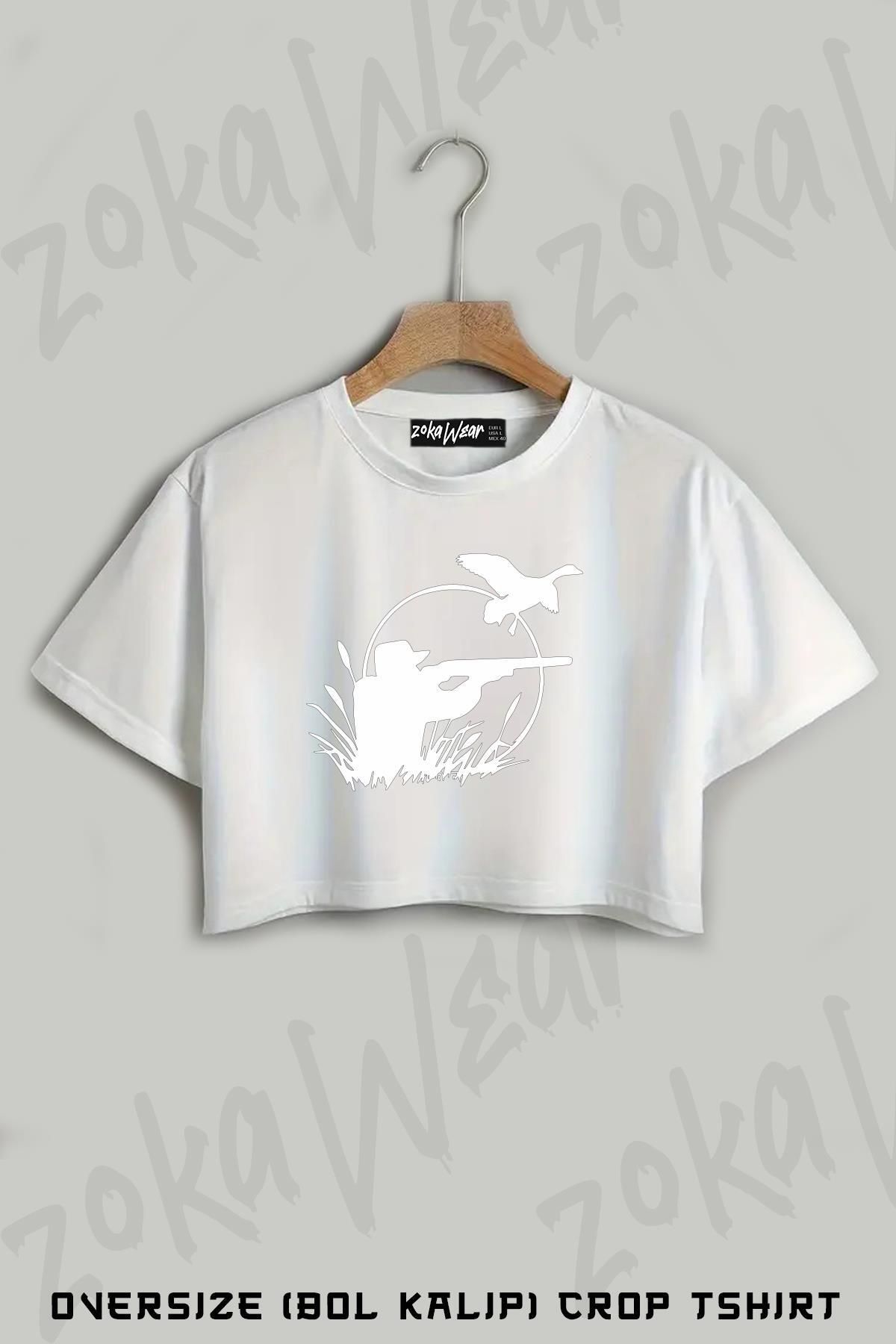 ZOKAWEAR Avcılık Hunting Baskılı Oversize Crop T-Shirt