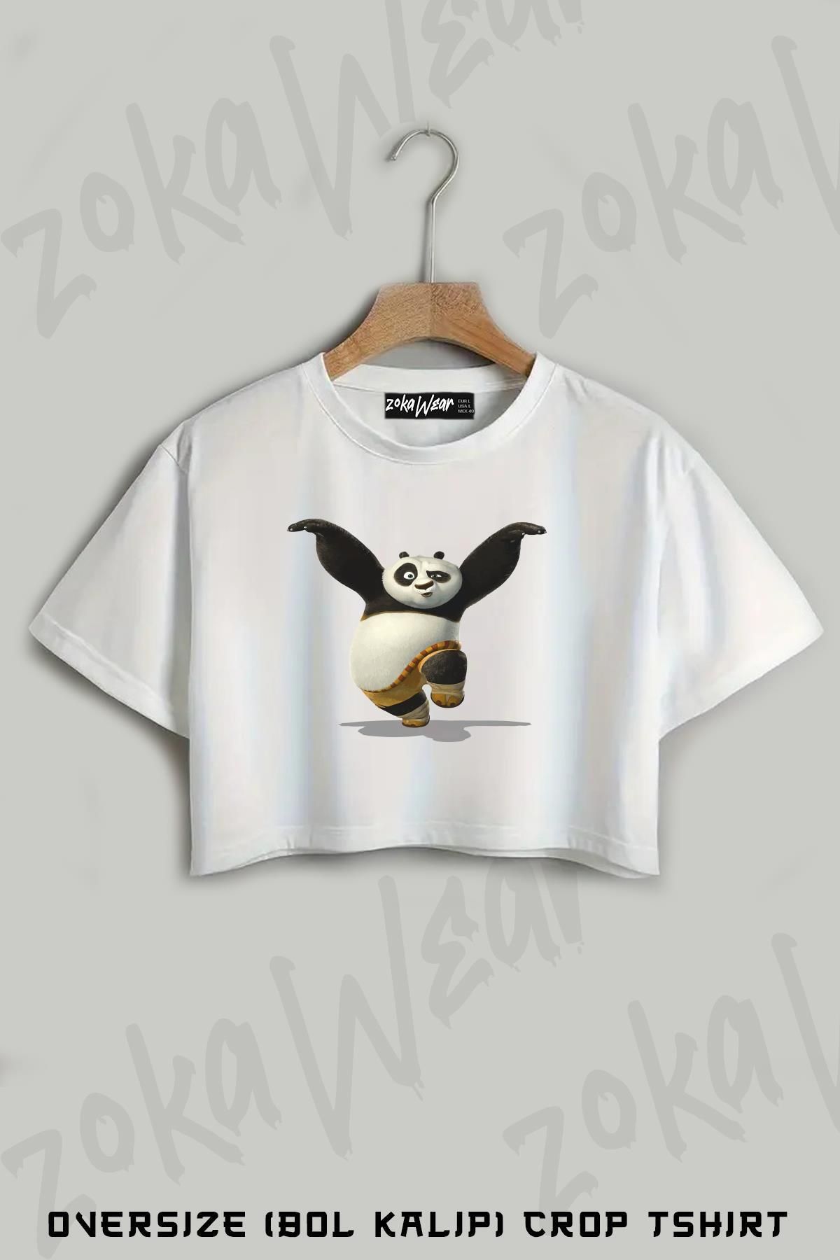 ZOKAWEAR panda v2 Baskılı Oversize Crop T-Shirt