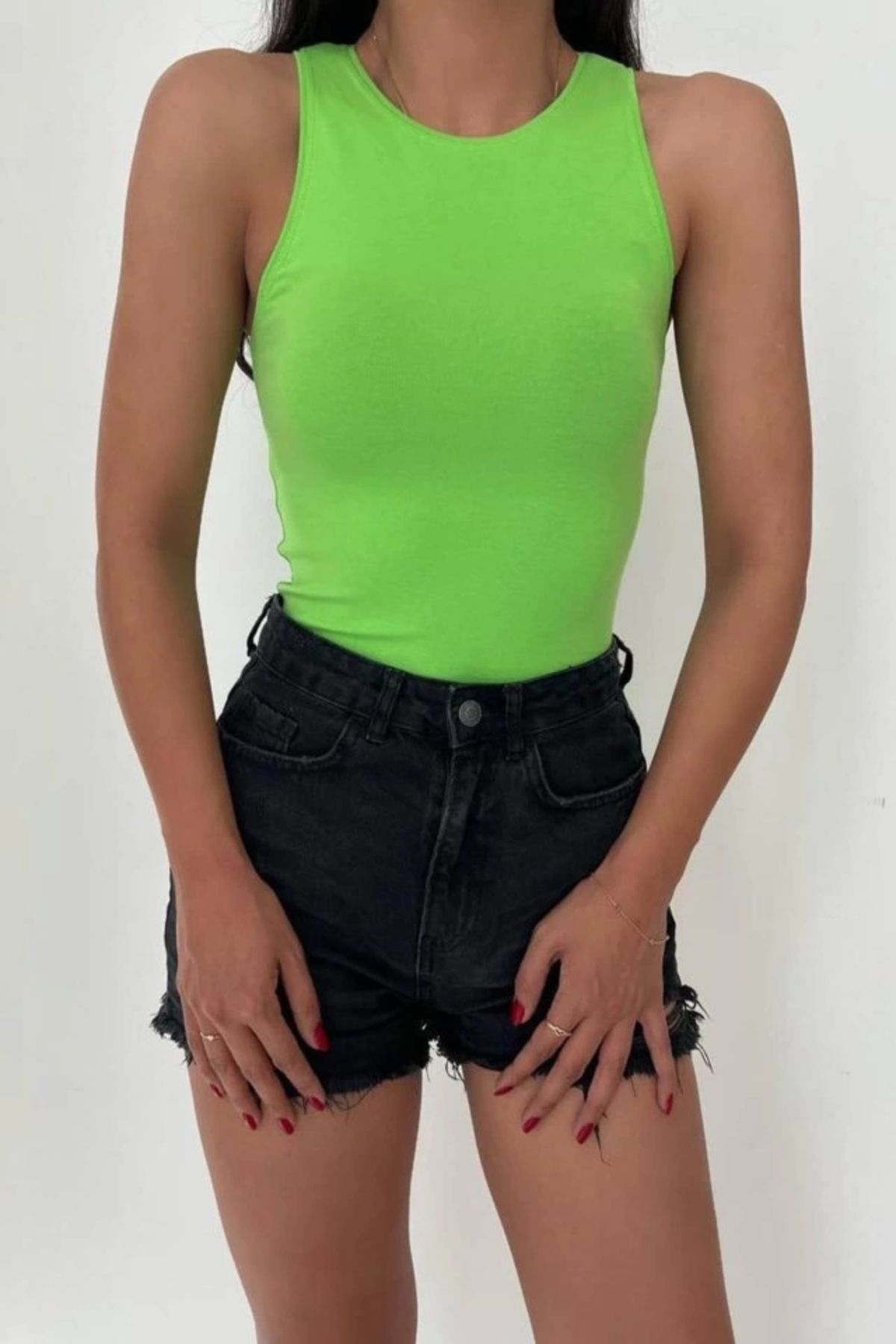 Butik Örme Bisiklet Yaka Atlet - Fıstık Yeşili