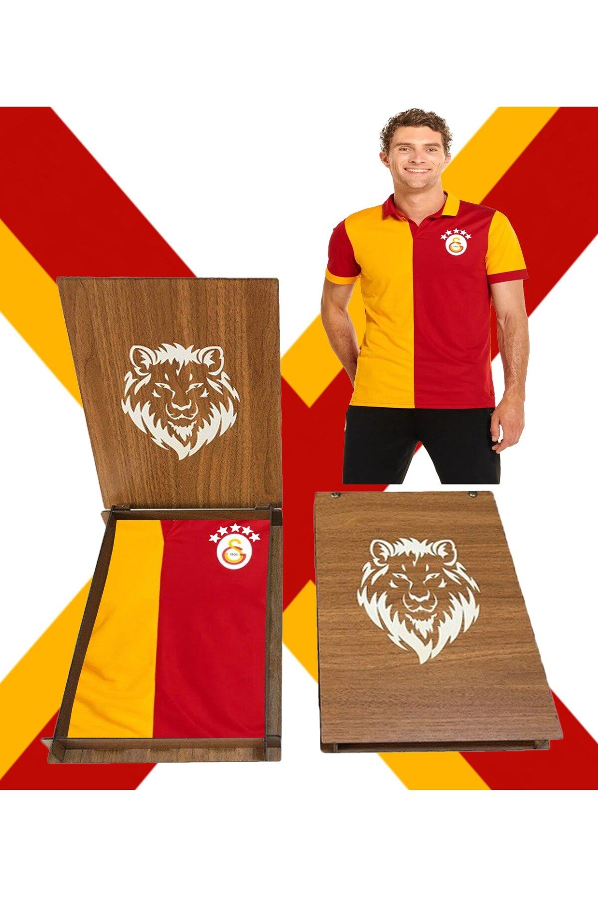 Galatasaray Lisanslı 5 Yıldız Polo Yaka Forma T-Shirt Ahşap Kutu Hediyeli
