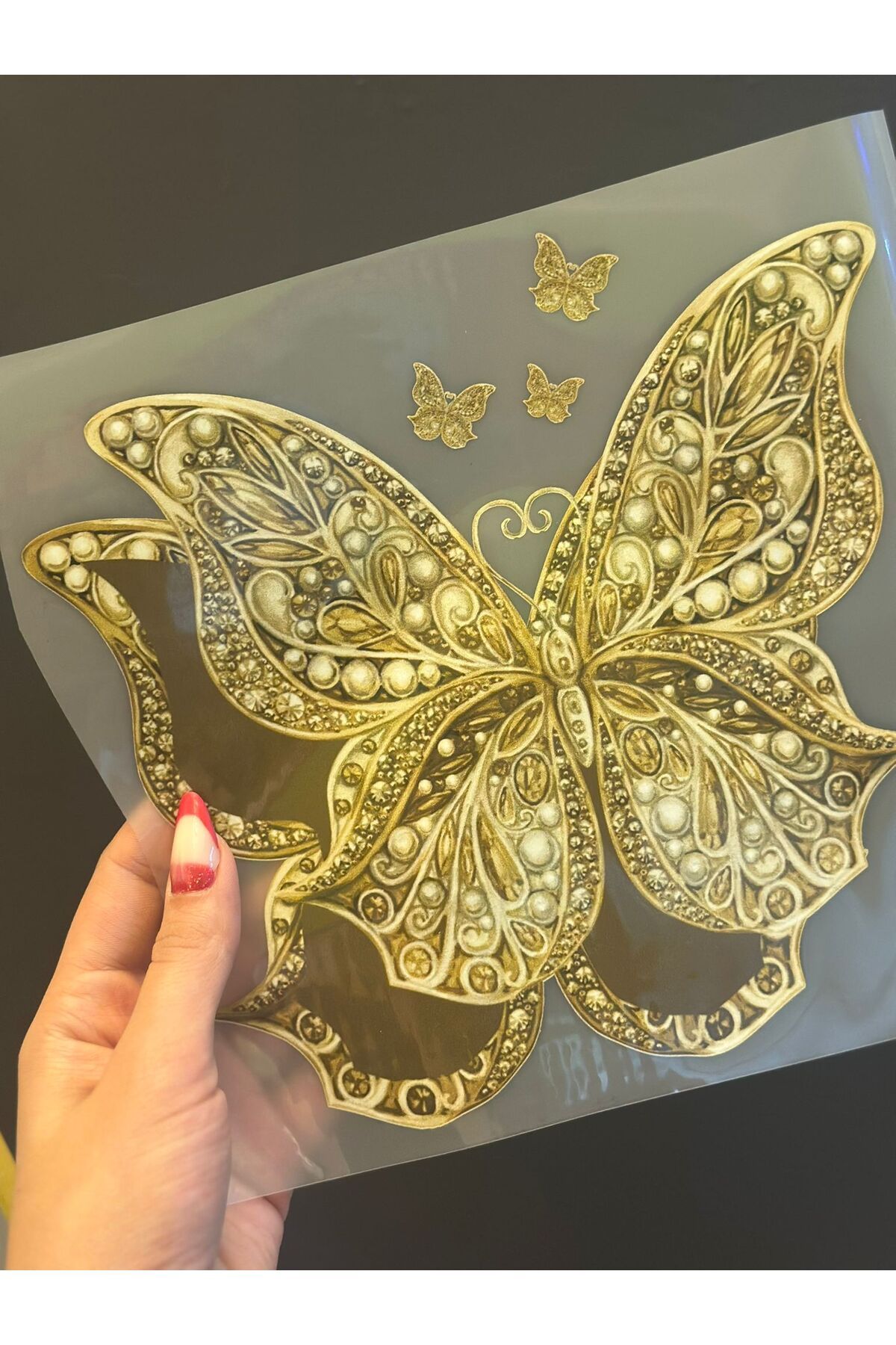 Gönülden Tasarım ÜTÜ İLE YAPIŞAN 3 BOYUTLU ETNİK KELEBEK TRANSFER BASKI ARMA 20X19 CM Sarı