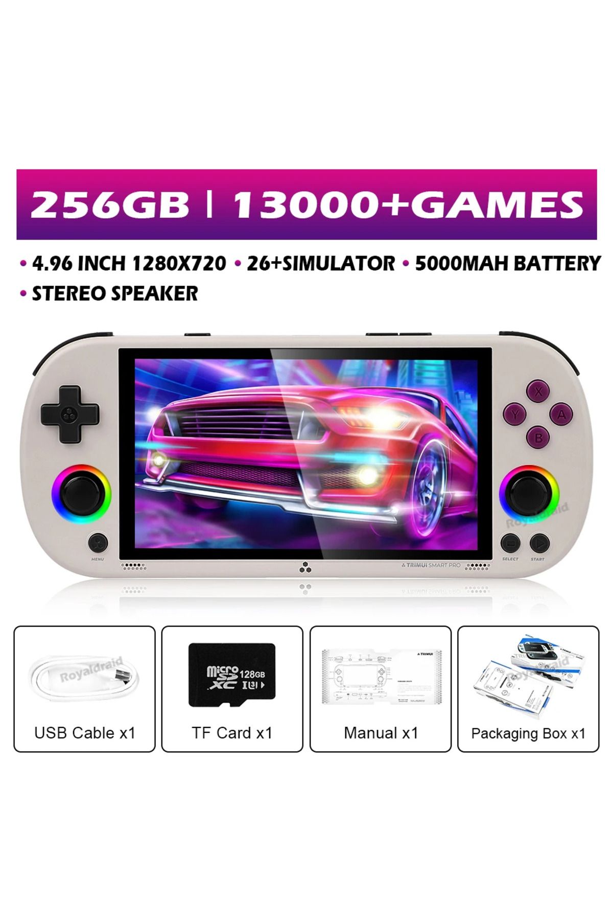 Choice-256G Retro Grey 128G 256G Trimui Smart Pro Handheld Game Console 4.96''IPS Screen Linux System Joyst 1