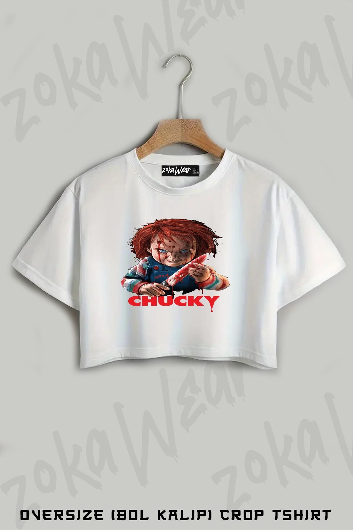 ZOKAWEAR Chucky Murderer Baskılı Oversize Crop T-Shirt