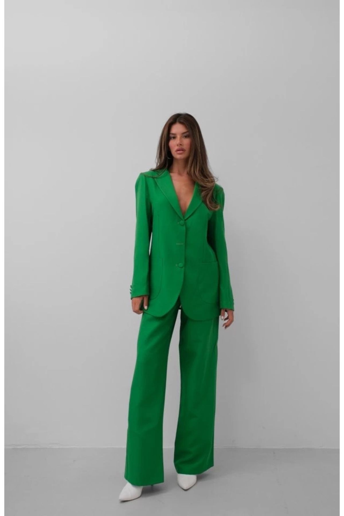 Butik Bel Katlamalı Pantolon Blazer Ceket Takım