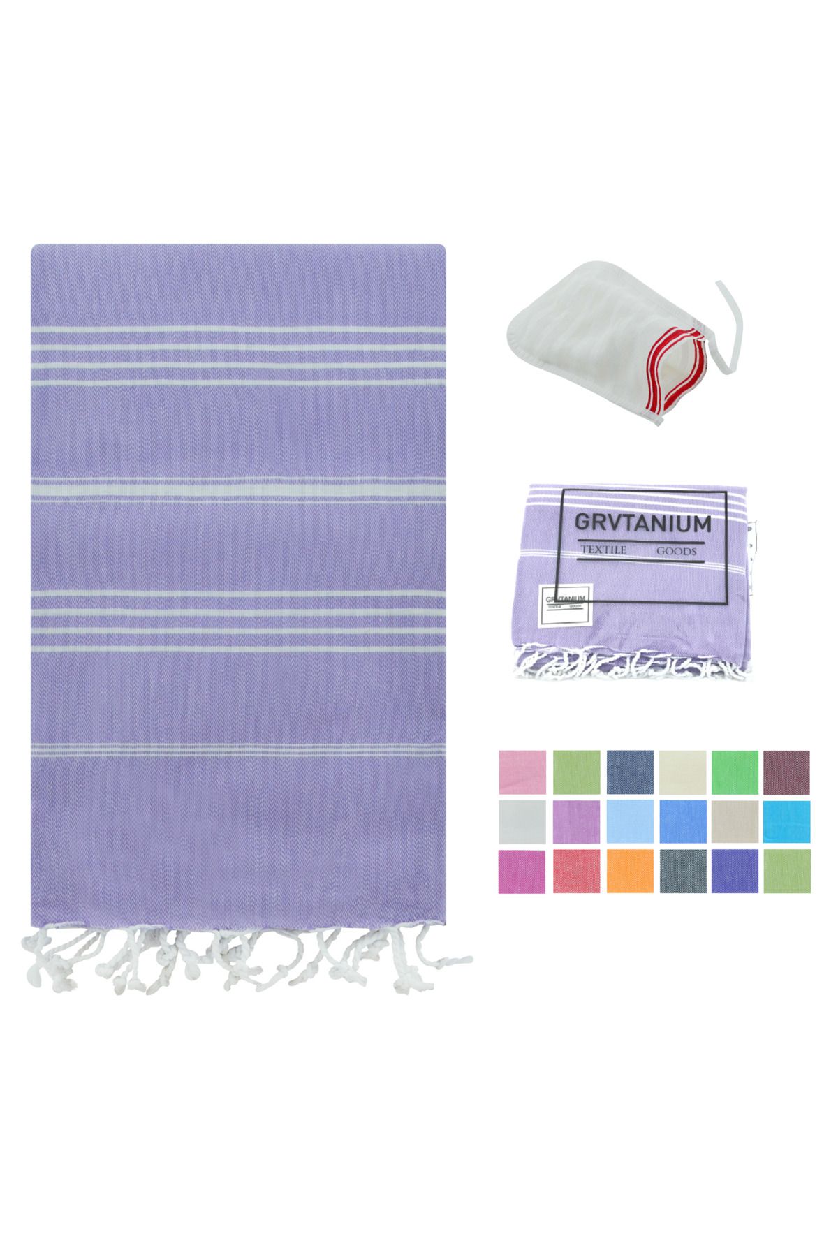 HitDukkan GRVTANIUM Lila %100 Pamuk 180x100cm Peştemal Püsküllü Banyo,Plaj,Hamam Havlusu Kese Hediyeli M2