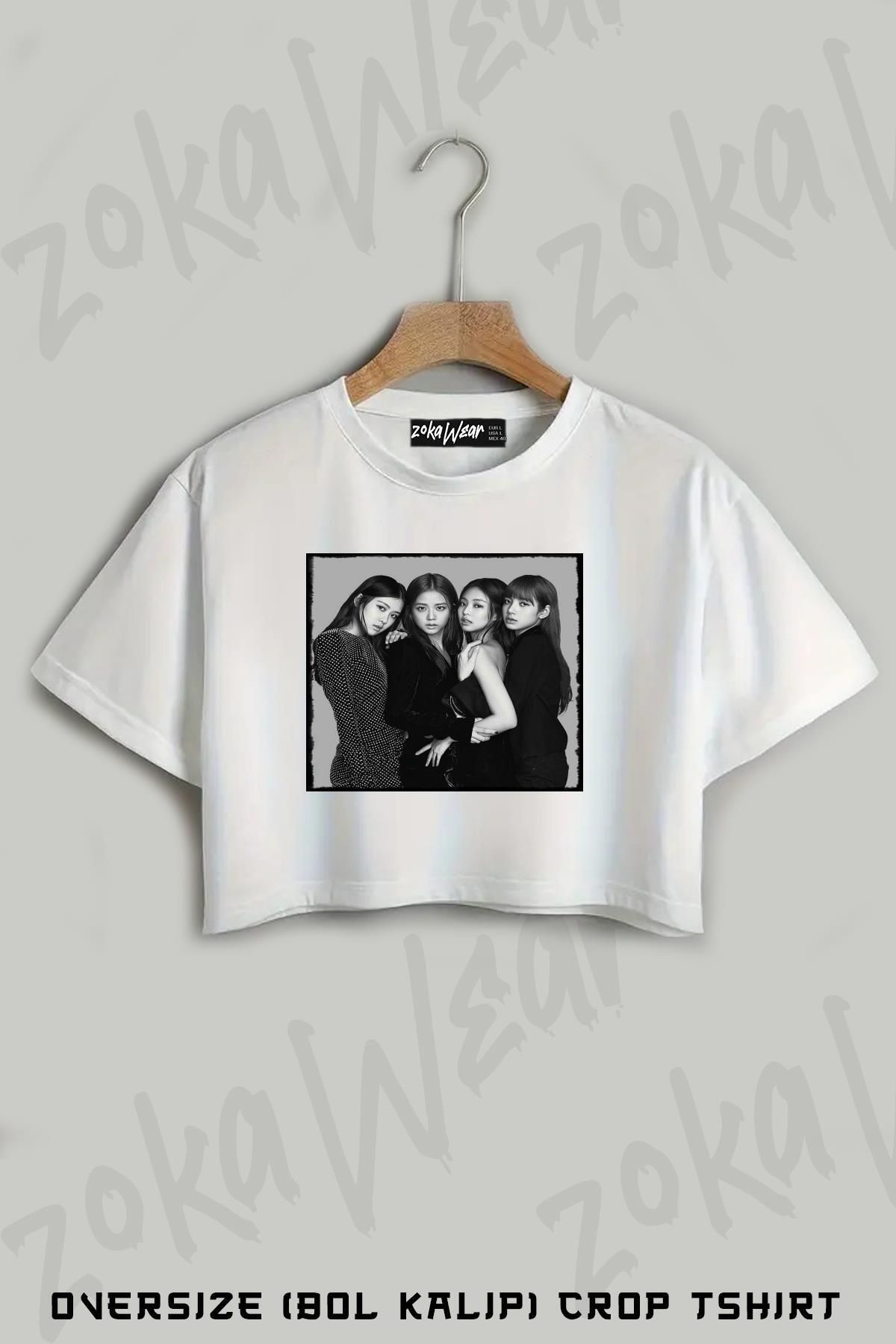 ZOKAWEAR Black Pink Baskılı Oversize Crop T-Shirt