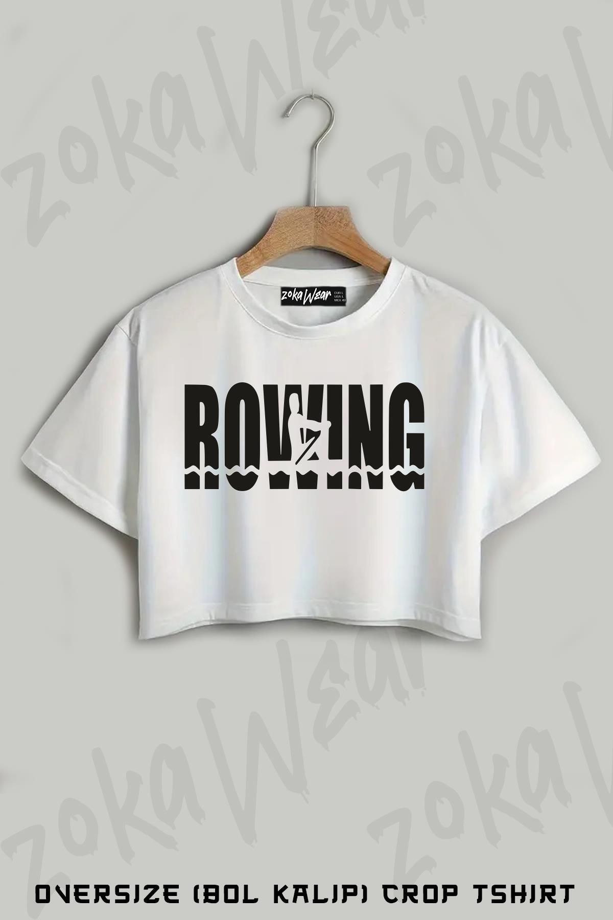ZOKAWEAR Rowing Baskılı Oversize Crop T-Shirt