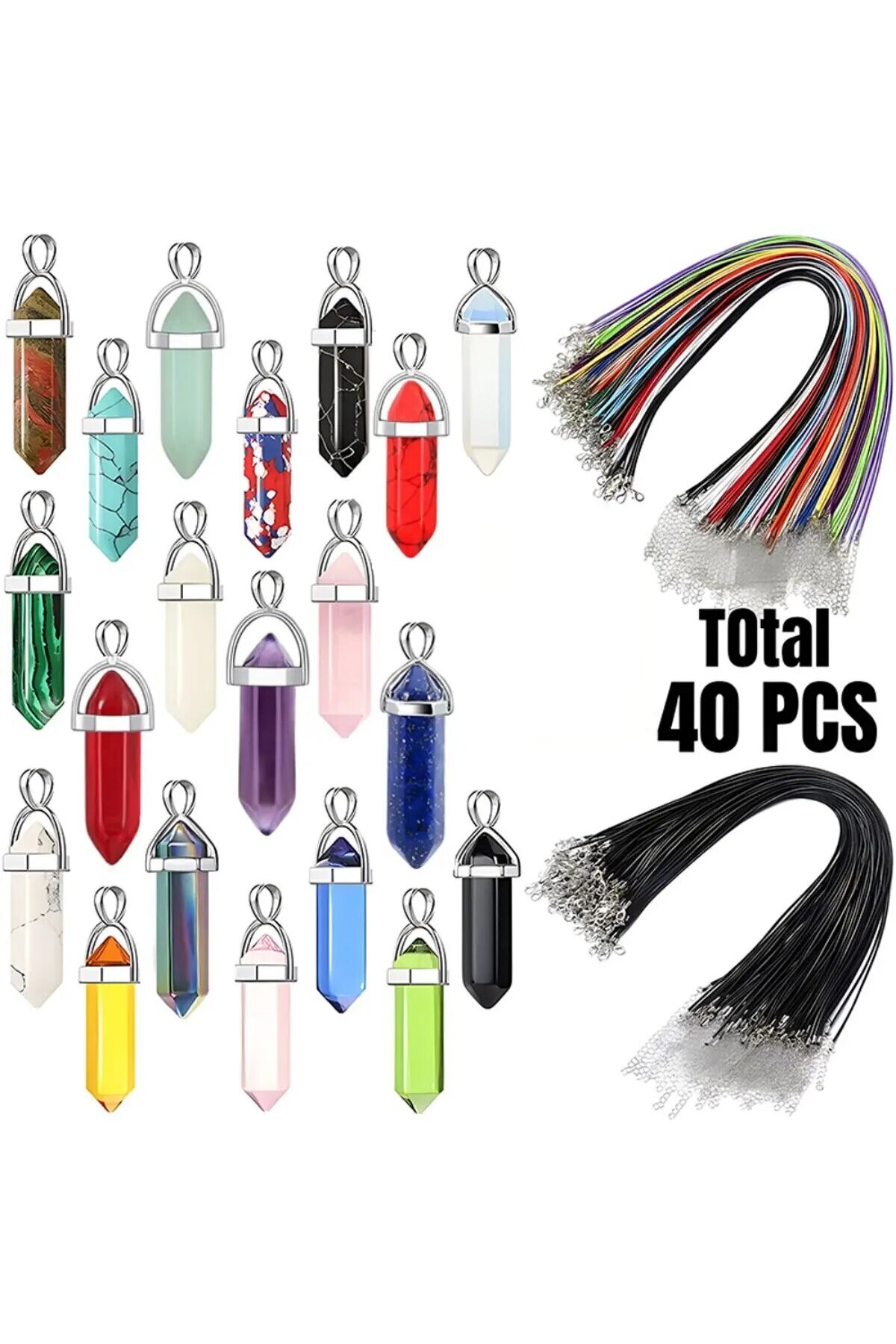 Choice-40pcs-New style 40PCS/30PCS Hexagonal Chakra Synthetic Crystal Pendant , Pointed Quartz Stone With L 1