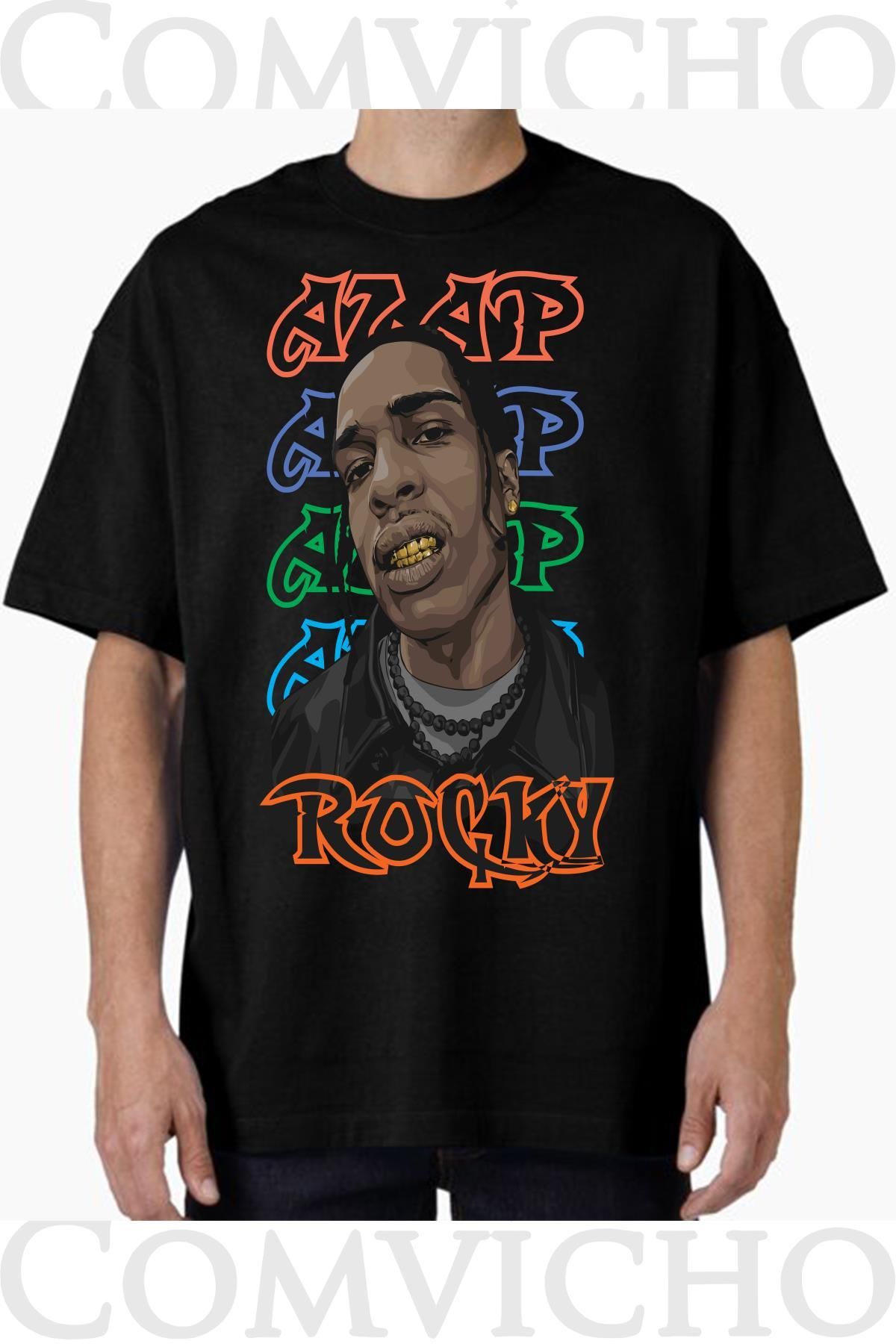 COMVİCHO Unisex asap rocky v2 Tasarım Baskılı Oversize Tişört