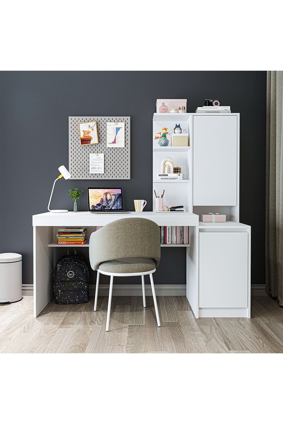 ROOMART NORA RAFLI ÇALIŞMA MASASI , ÇALIŞMA OFİS MASASI SAĞ DOLAPLI, BİLGİSAYAR MASASI