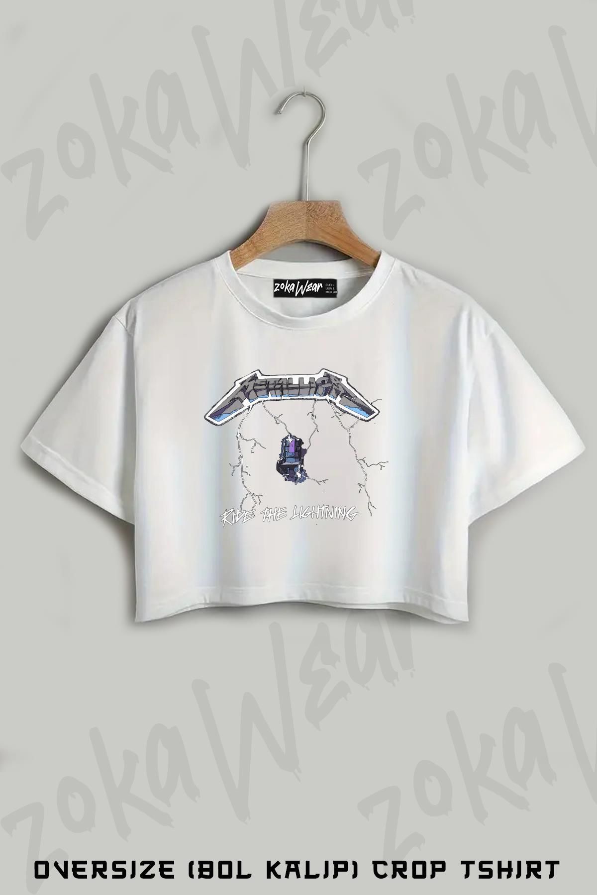 ZOKAWEAR Ride Metallica Baskılı Oversize Crop T-Shirt
