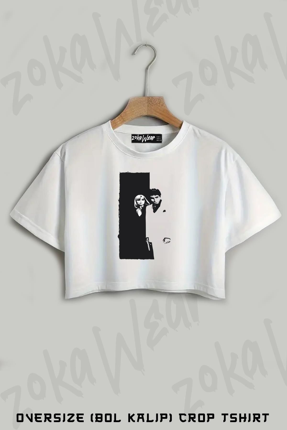 ZOKAWEAR Yaralı Yüz (scarface) Baskılı Oversize Crop T-Shirt