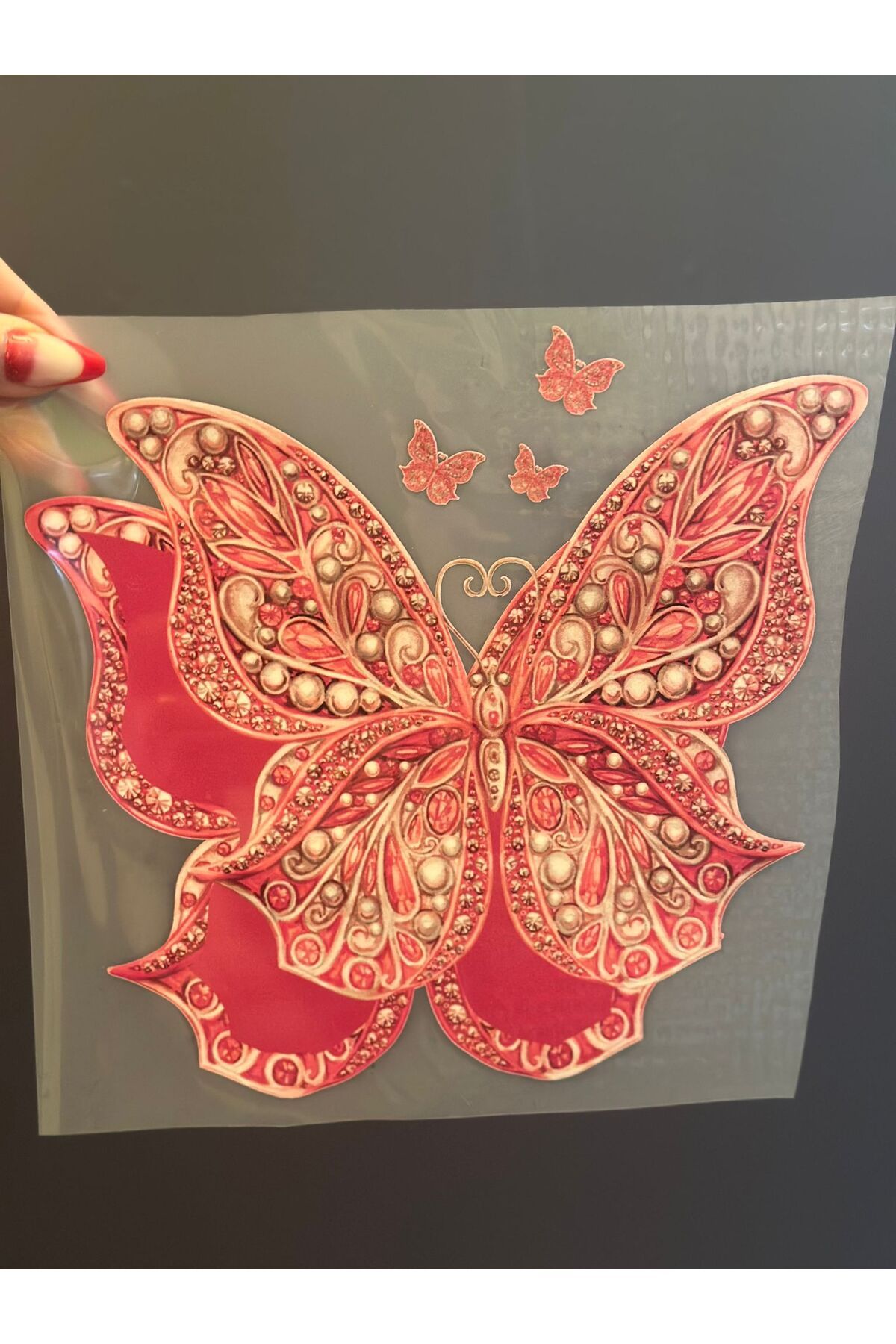 Gönülden Tasarım ÜTÜ İLE YAPIŞAN 3 BOYUTLU ETNİK KELEBEK TRANSFER BASKI ARMA 20X19 CM Pembe