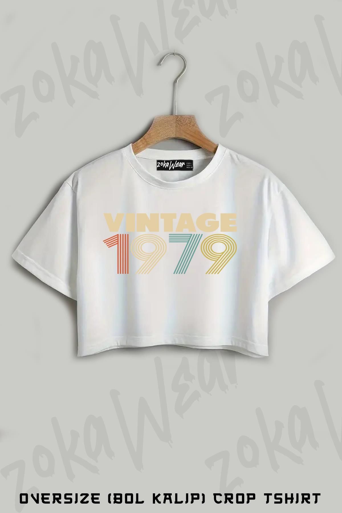 ZOKAWEAR Vintage 1979 39th Birthday Baskılı Oversize Crop T-Shirt