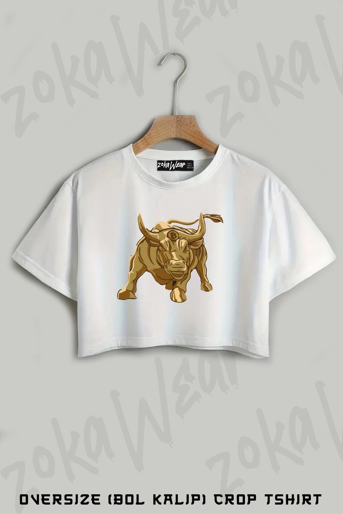 ZOKAWEAR Bitcoin Boğa Sezonu Baskılı Oversize Crop T-Shirt