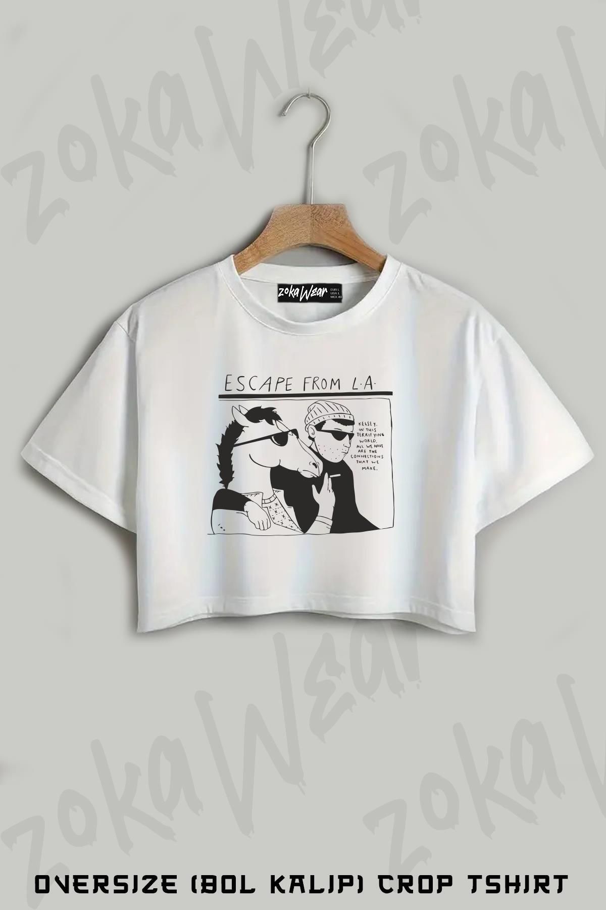 ZOKAWEAR Escape From La Bojack Horseman Baskılı Oversize Crop T-Shirt
