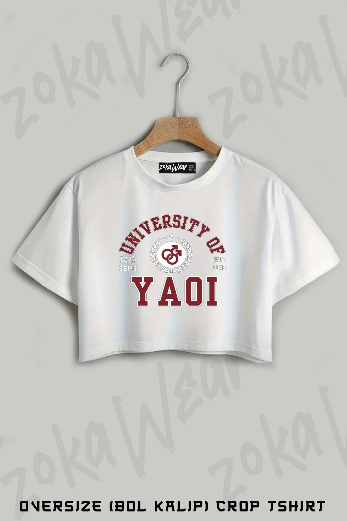 ZOKAWEAR University Of Yaoi For Yaoi Baskılı Oversize Crop T-Shirt