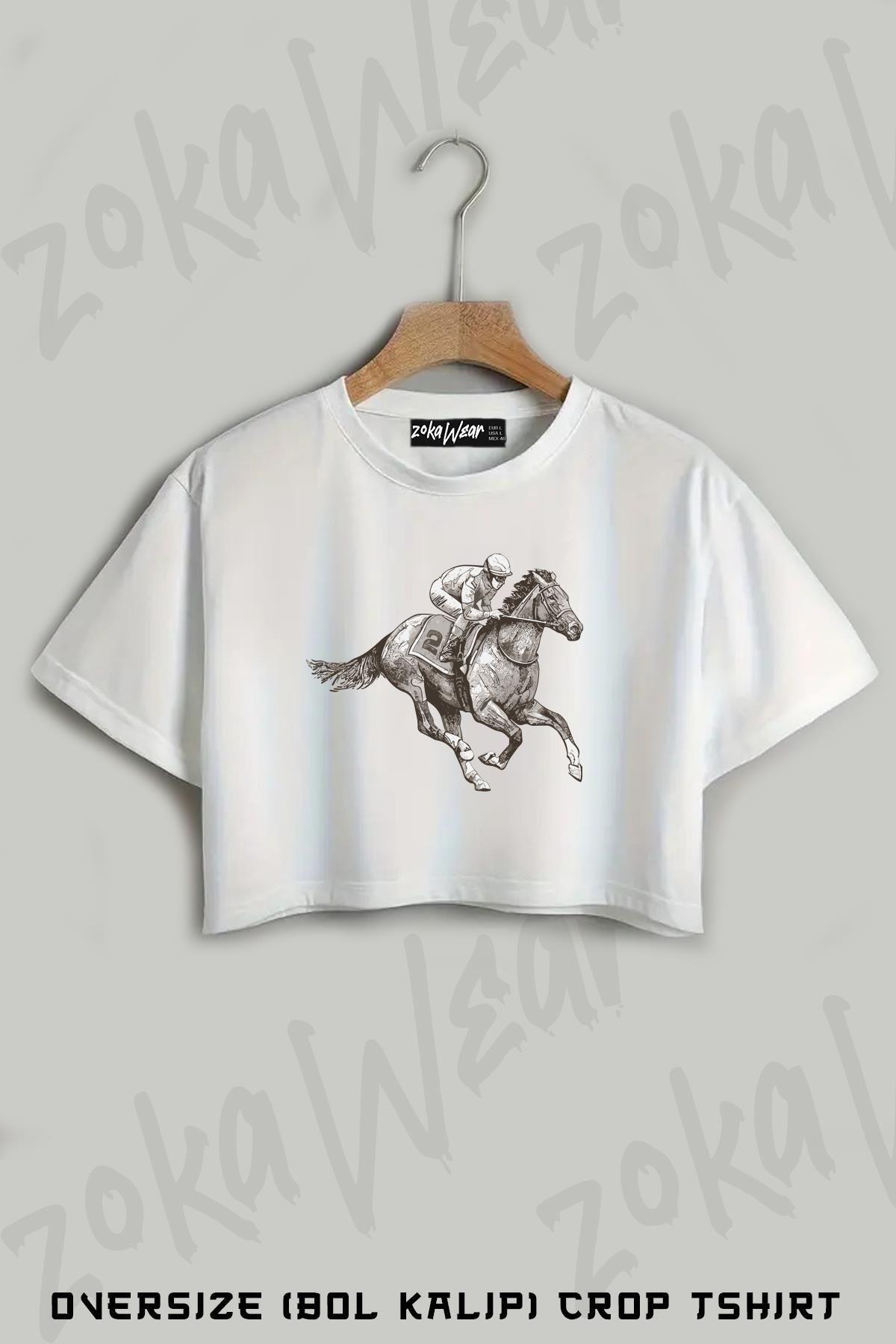 ZOKAWEAR At Yarışı v2 Baskılı Oversize Crop T-Shirt