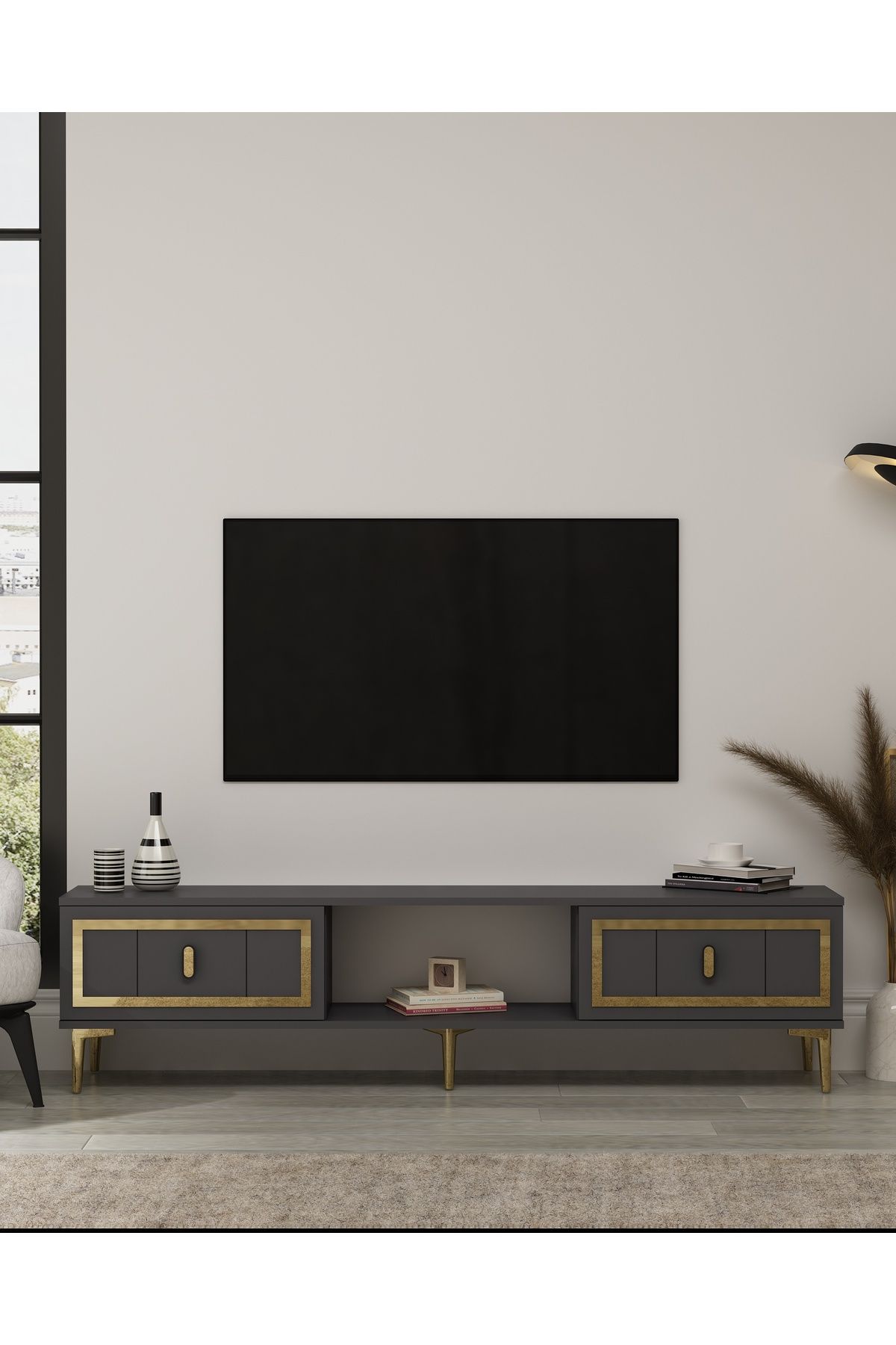 DemonteHome ORİONDH TV SEHPASI (ALT MODÜL) ANTRASİT-ALTIN