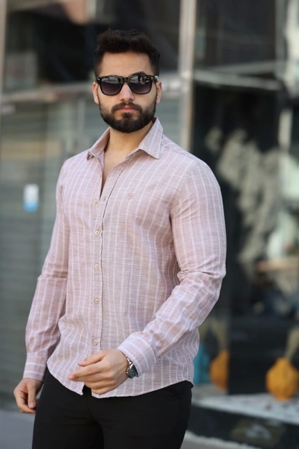 Butik Erkek Pamuklu Çizgi Desenli Gömlek