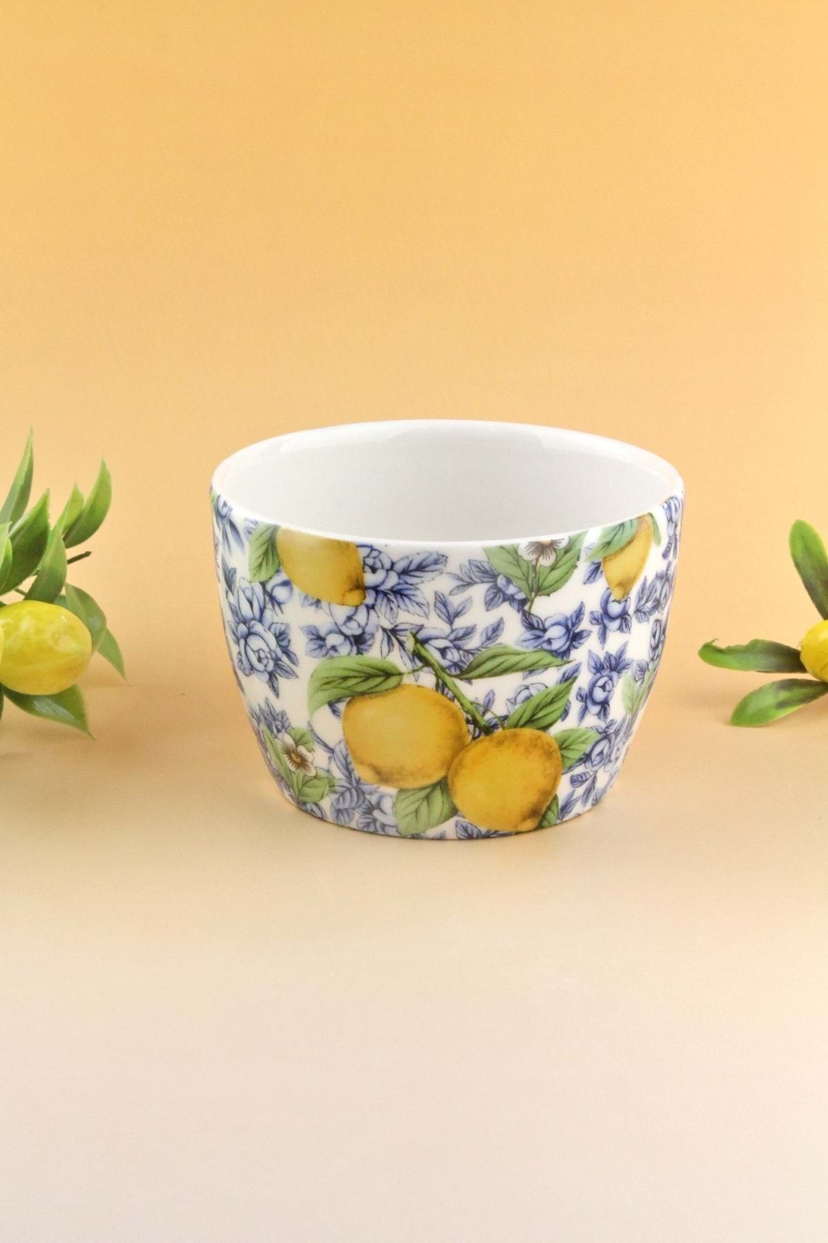 Bursa Porselen Dekor Lemon & blue blanc porselen saksı