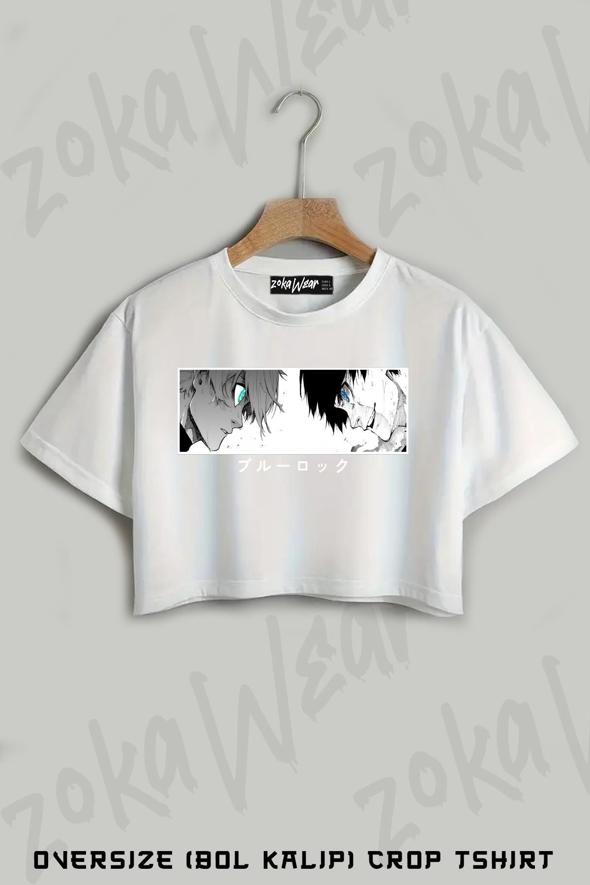 ZOKAWEAR Nagi And Isagi Blue Lock In Japanese Baskılı Oversize Crop T-Shirt