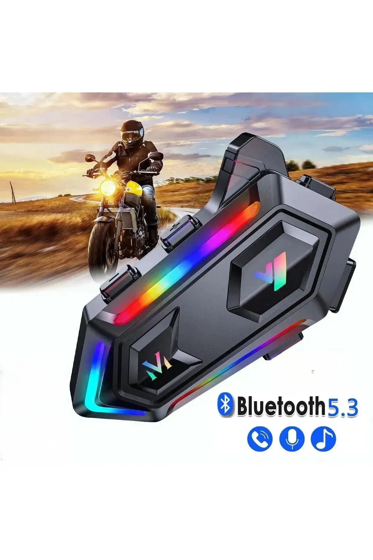 Protonust RGB Işıklı Bluetooth Motosiklet İntercom Kask kulaklık BT5.3 Stereo Su Geçirmez Kulaklık