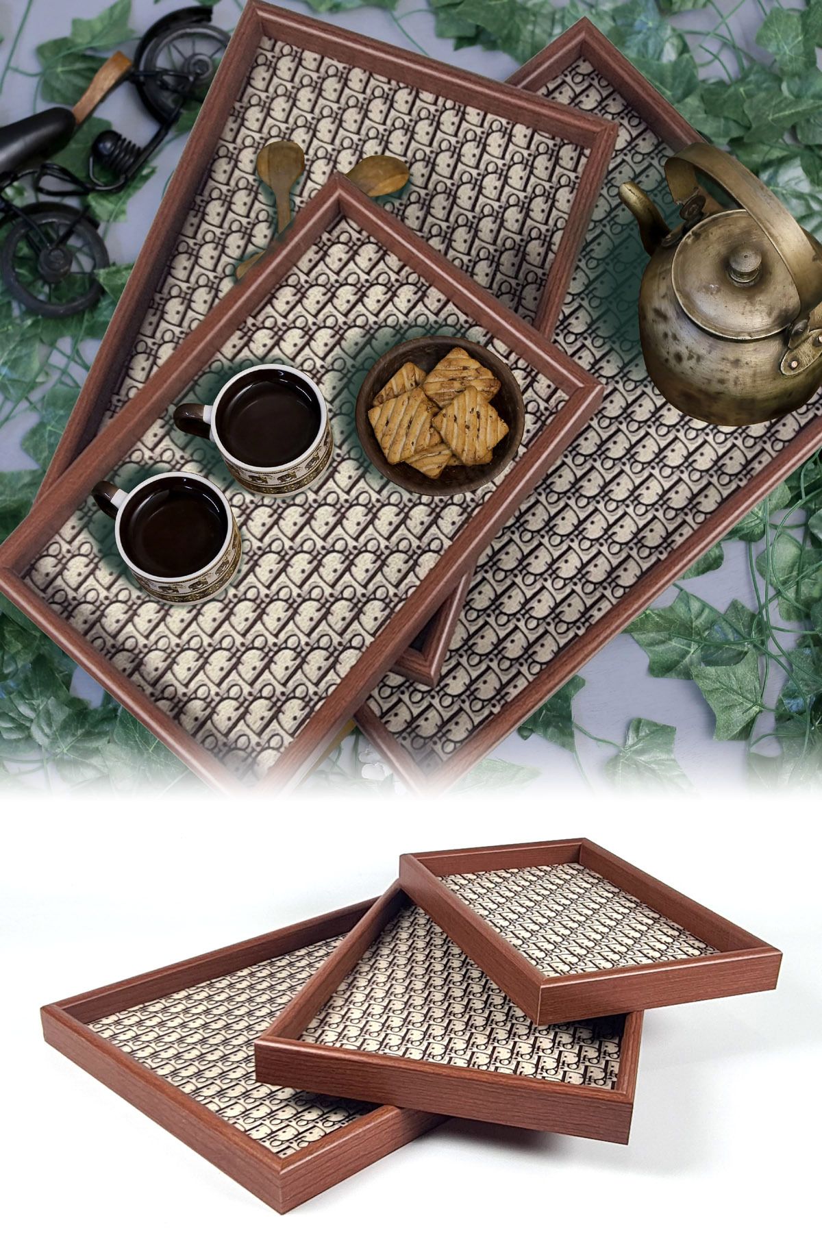 Binbirreyon Doğal Bambu Tepsi Seti 3 Adetli Servis Tepsisi 40x30cm RA233